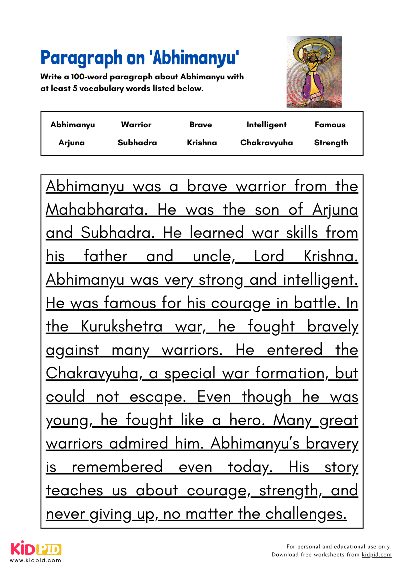 Paragraph on 'Abhimanyu' - 100 Words