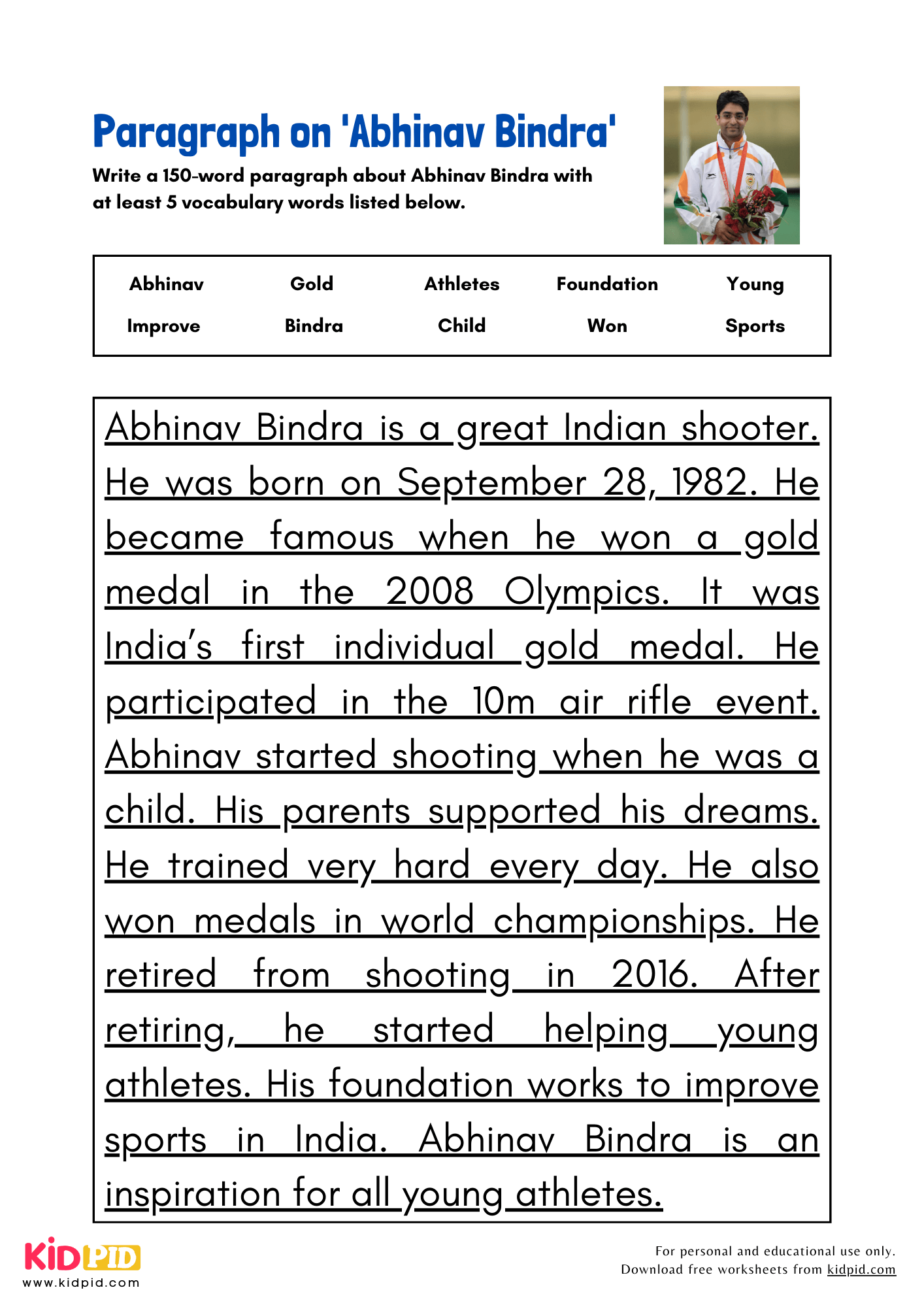 Paragraph on 'Abhinav Bindra' - 150 Words