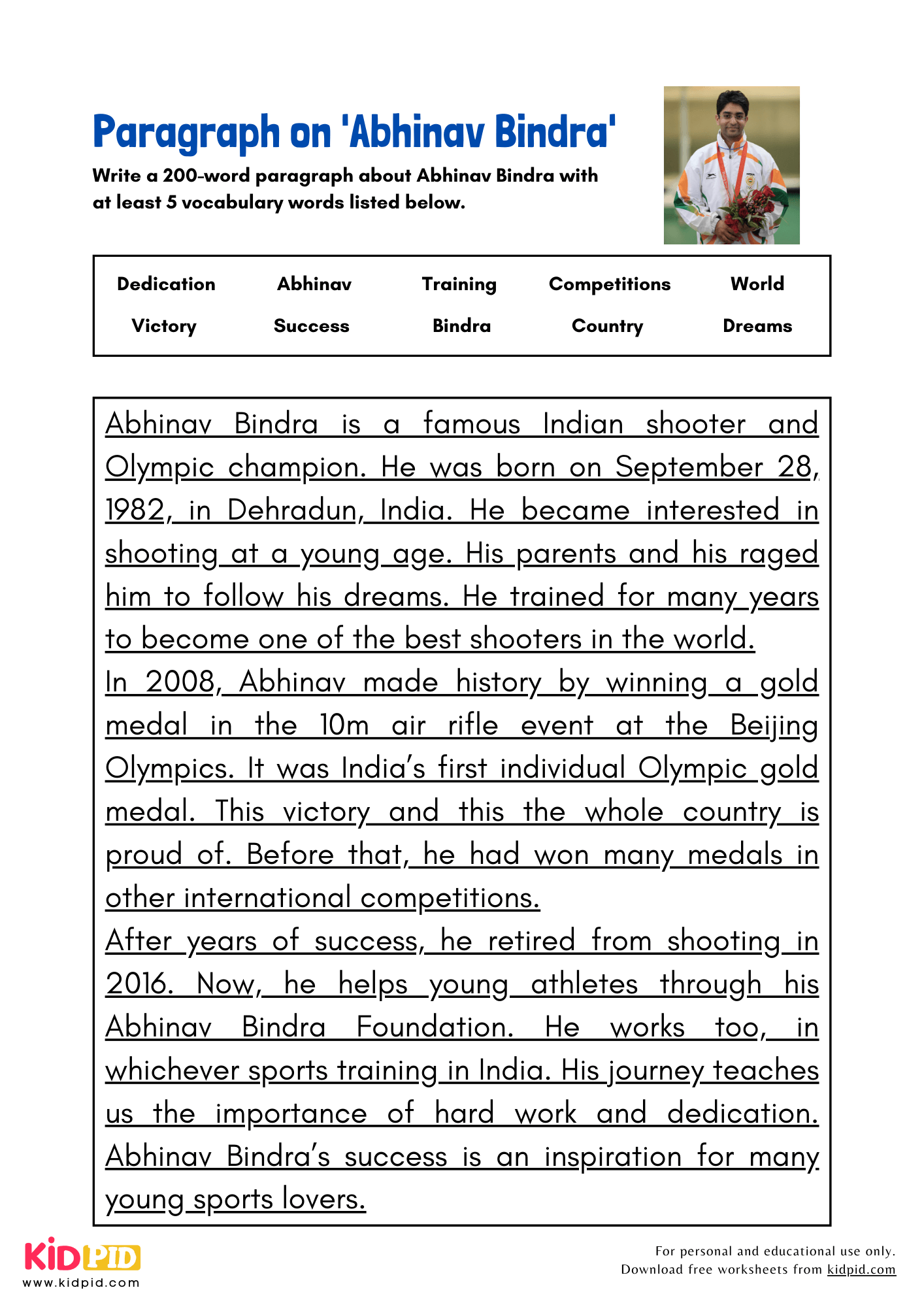 Paragraph on 'Abhinav Bindra' - 200 Words