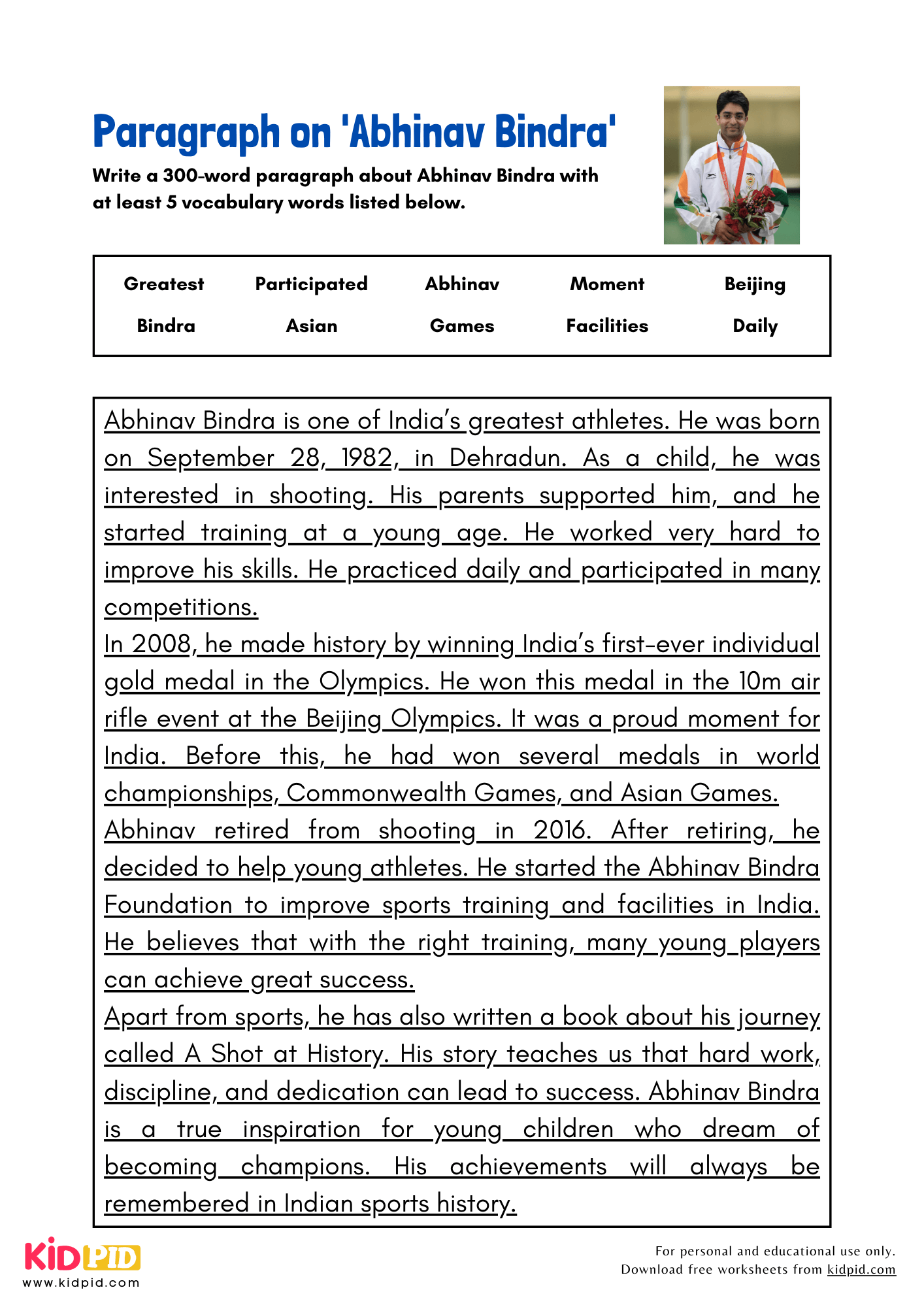 Paragraph on 'Abhinav Bindra' - 300 Words