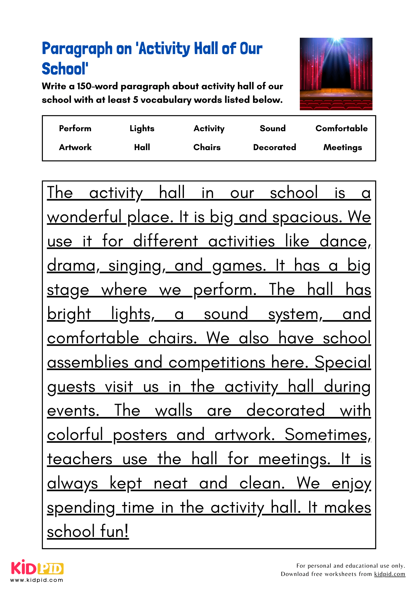 Paragraph on 'Activity Hall of Our School' - 150 Words
