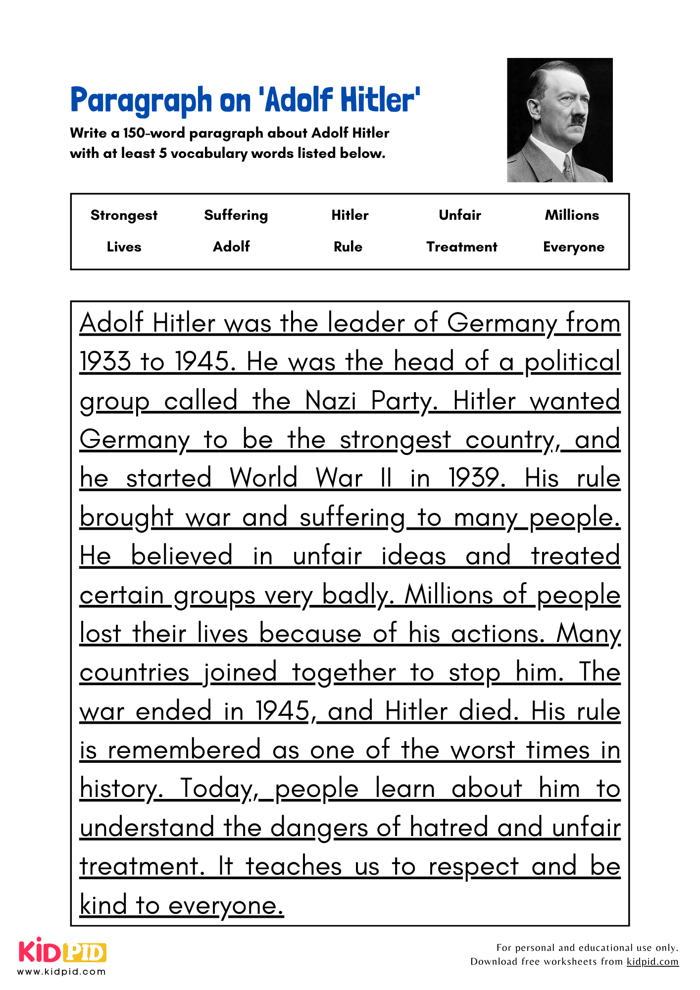 Paragraph on 'Adolf Hitler' - 150 Words