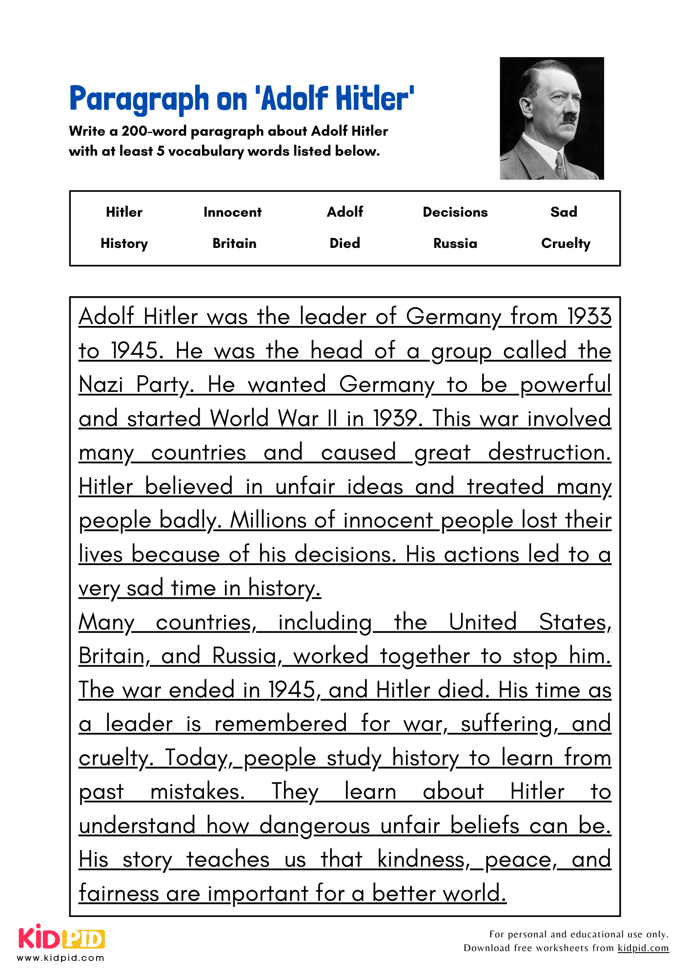 Paragraph on 'Adolf Hitler' - 200 Words