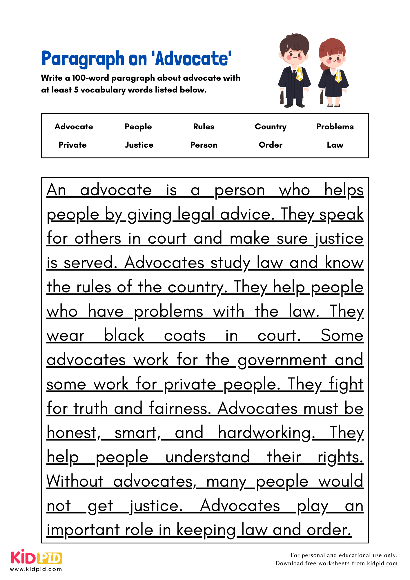 Paragraph on 'Advocate' - 100 Words