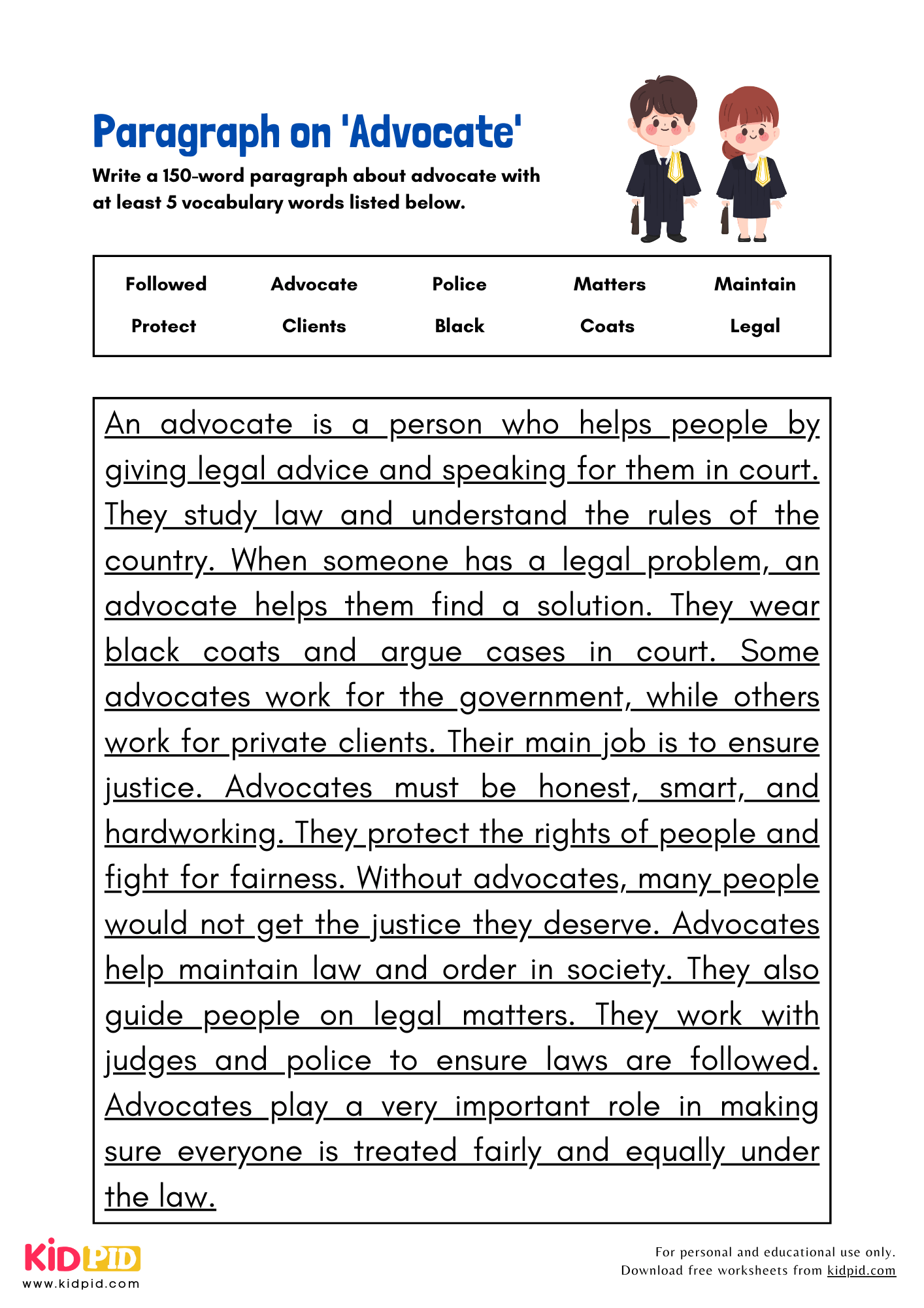 Paragraph on 'Advocate' - 150 Words