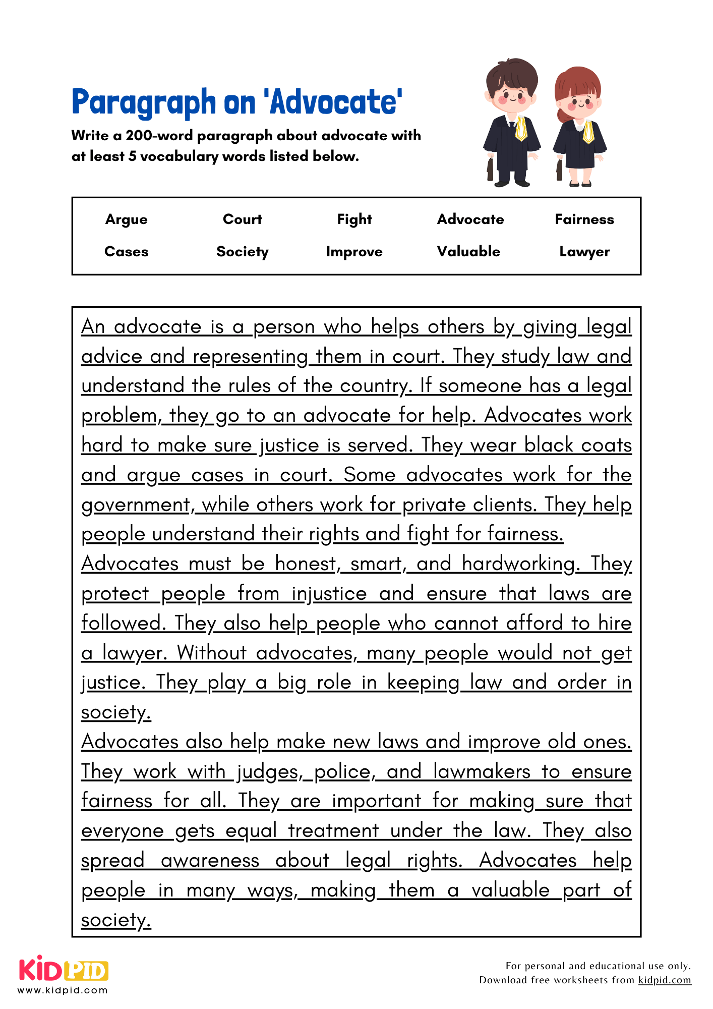 Paragraph on 'Advocate' - 200 Words