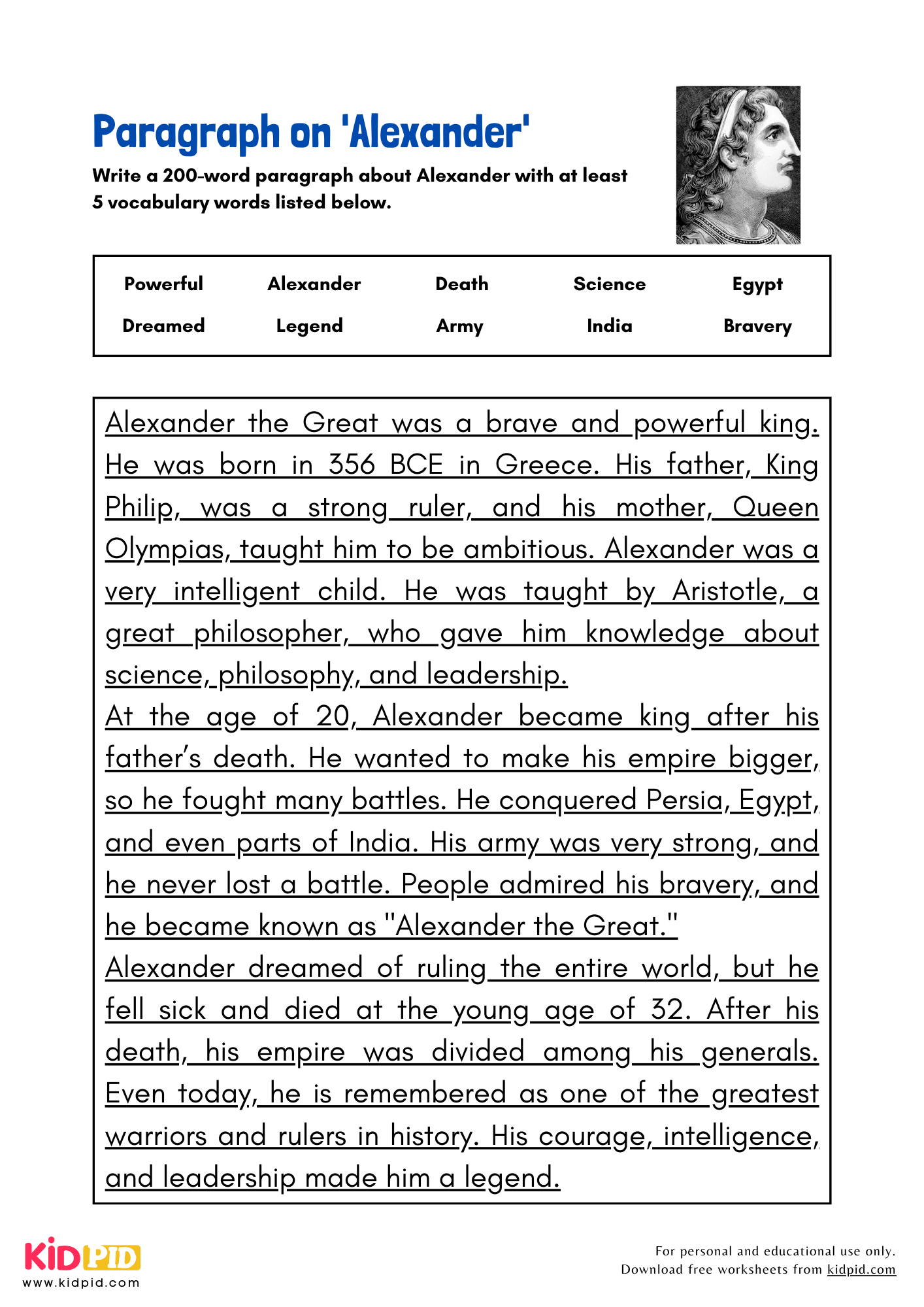 Paragraph on 'Alexander' - 200 Words