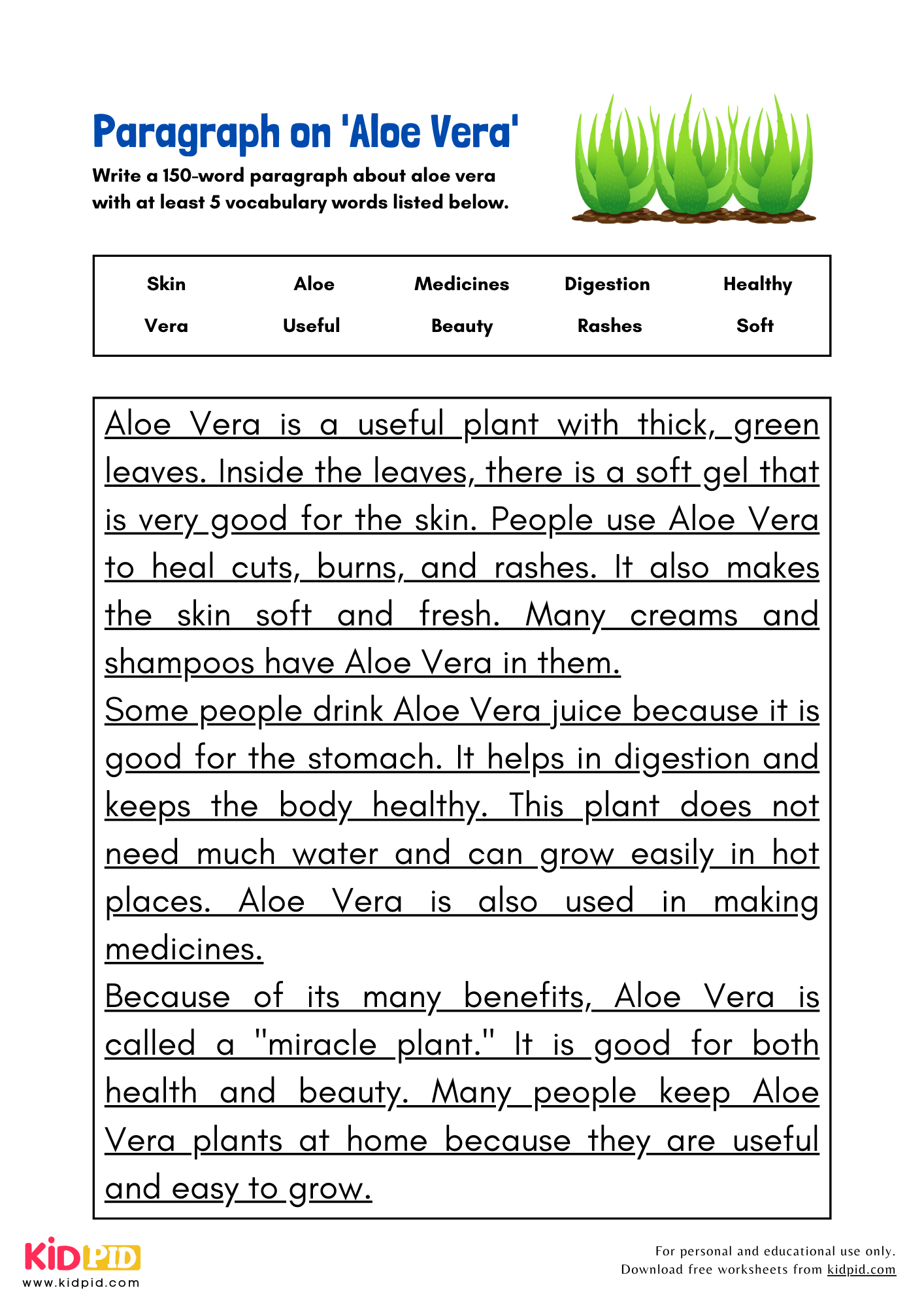 Paragraph on 'Aloe Vera' - 150 Words