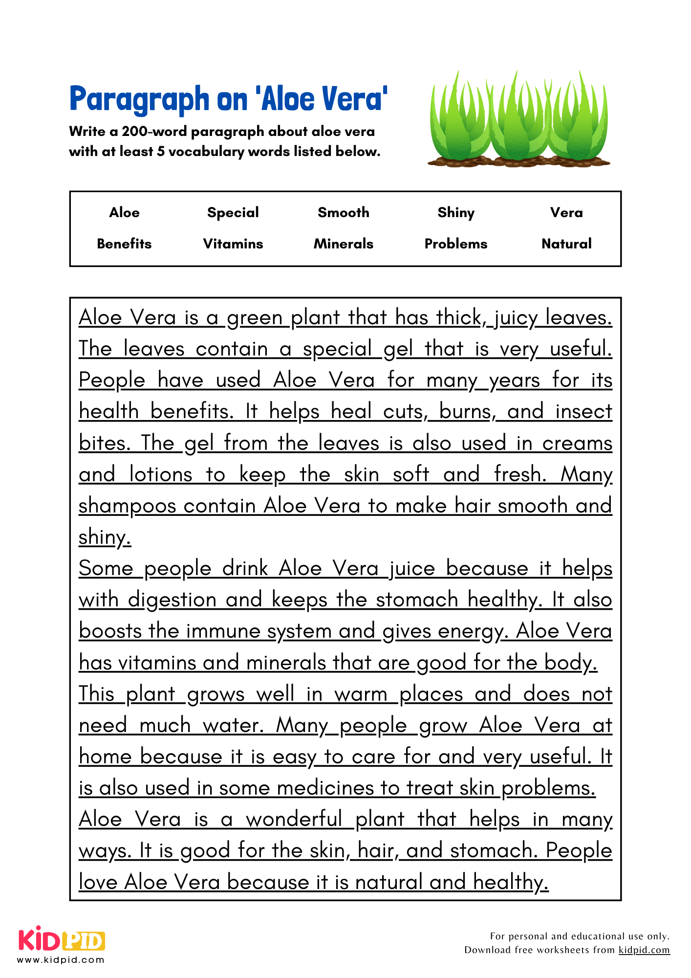 Paragraph on 'Aloe Vera' - 200 Words
