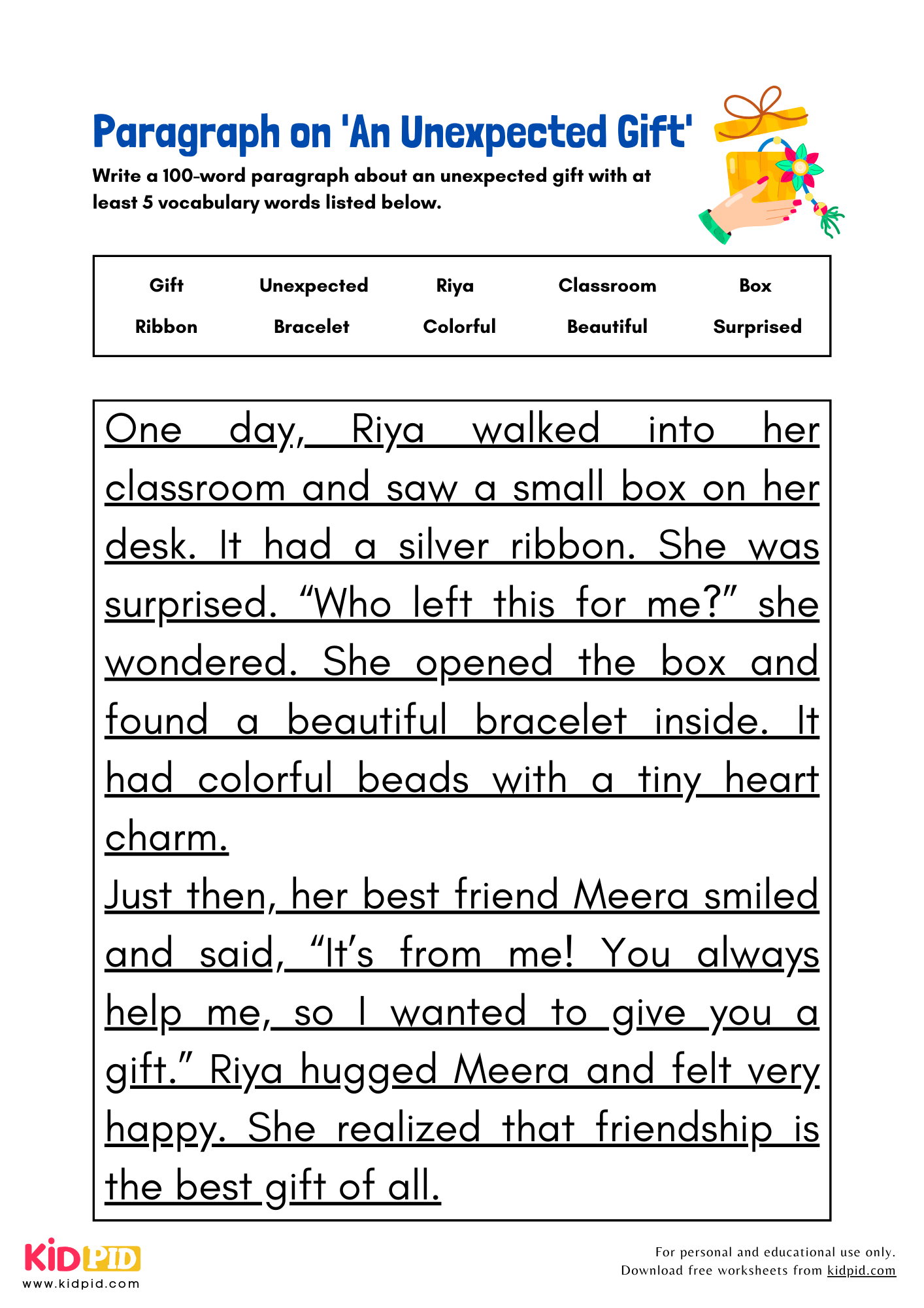 Paragraph on 'An Unexpected Gift' - 100 Words