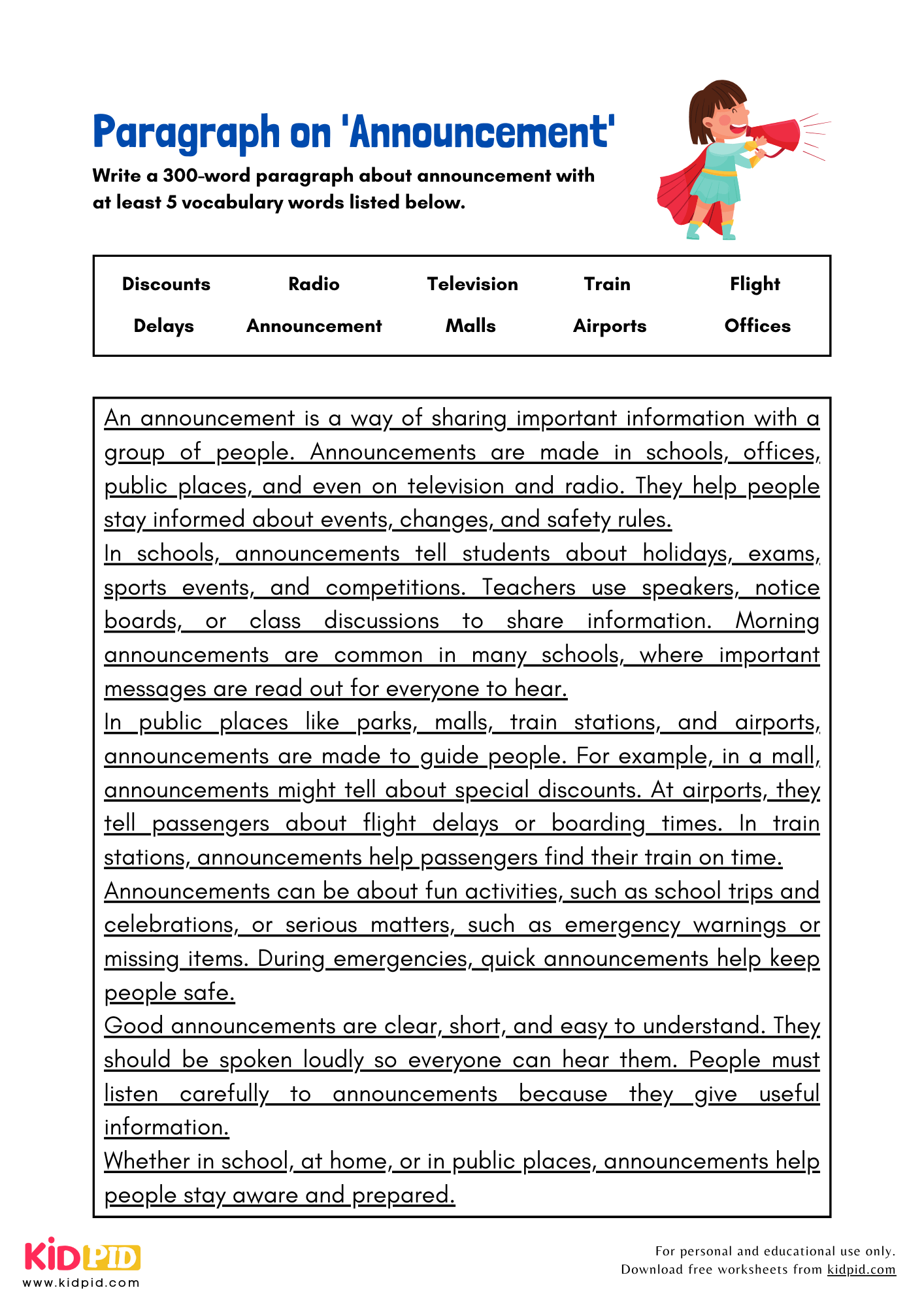 Paragraph on 'Announcement' - 300 Words