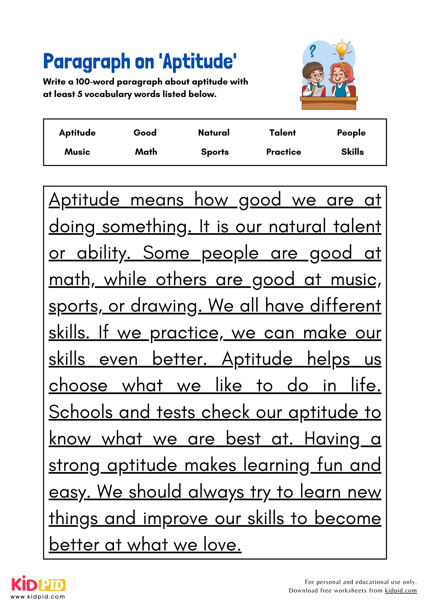 Paragraph on 'Aptitude' - 100 Words