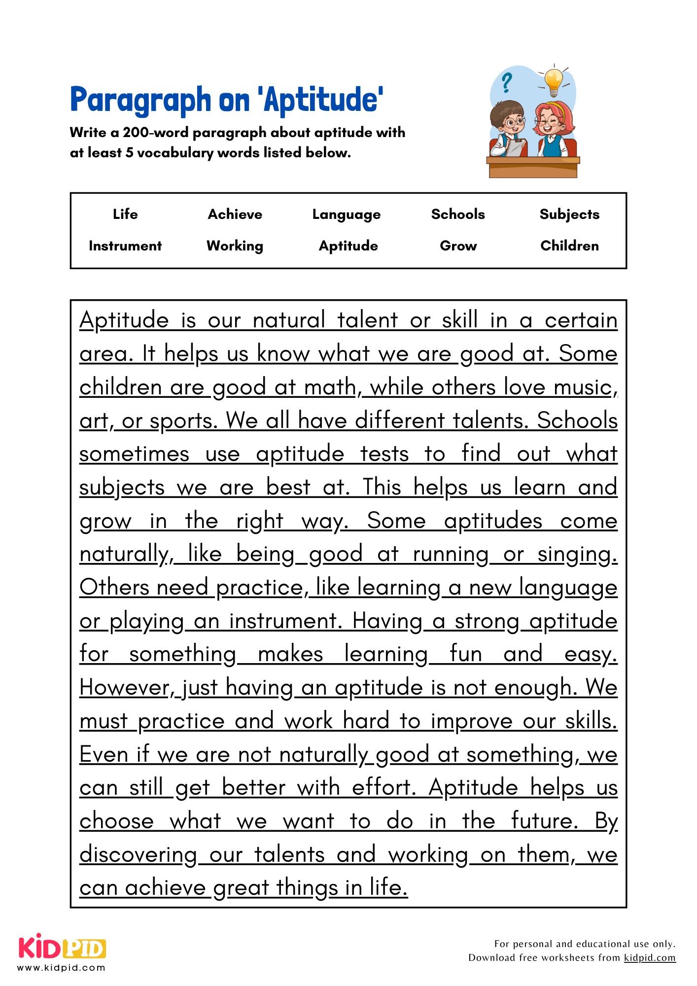 Paragraph on 'Aptitude' - 200 Words