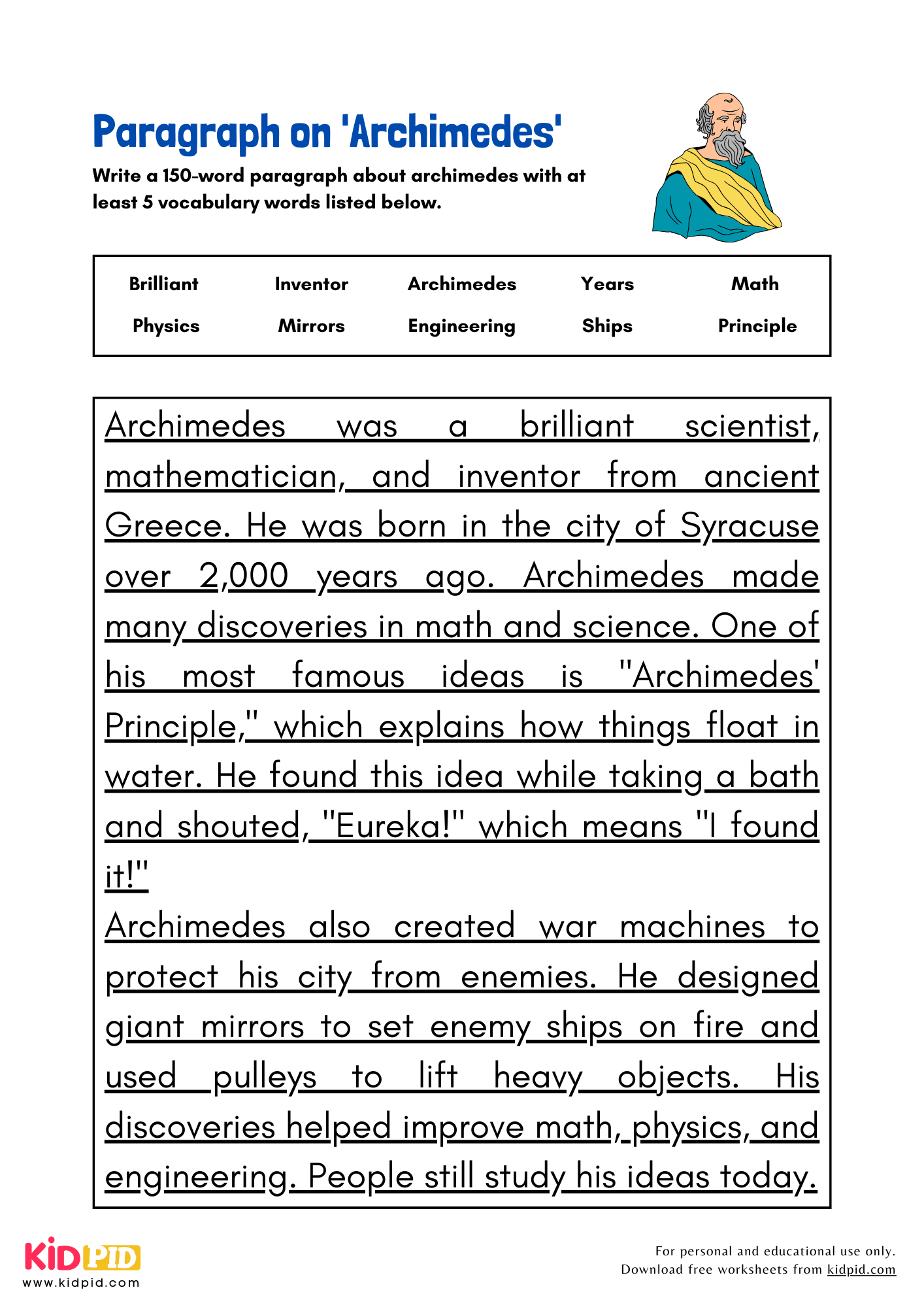 Paragraph on 'Archimedes' - 150 Words