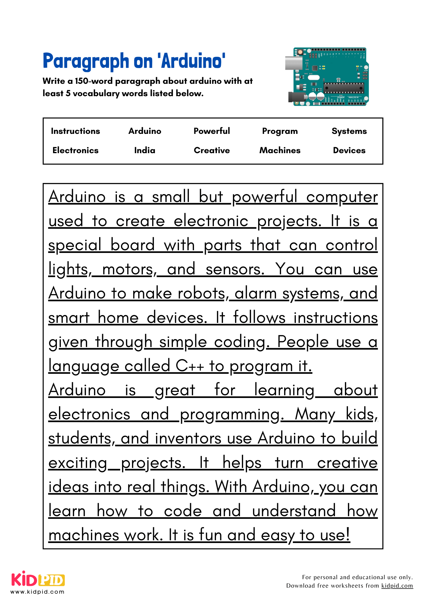 Paragraph on 'Arduino' - 150 Words