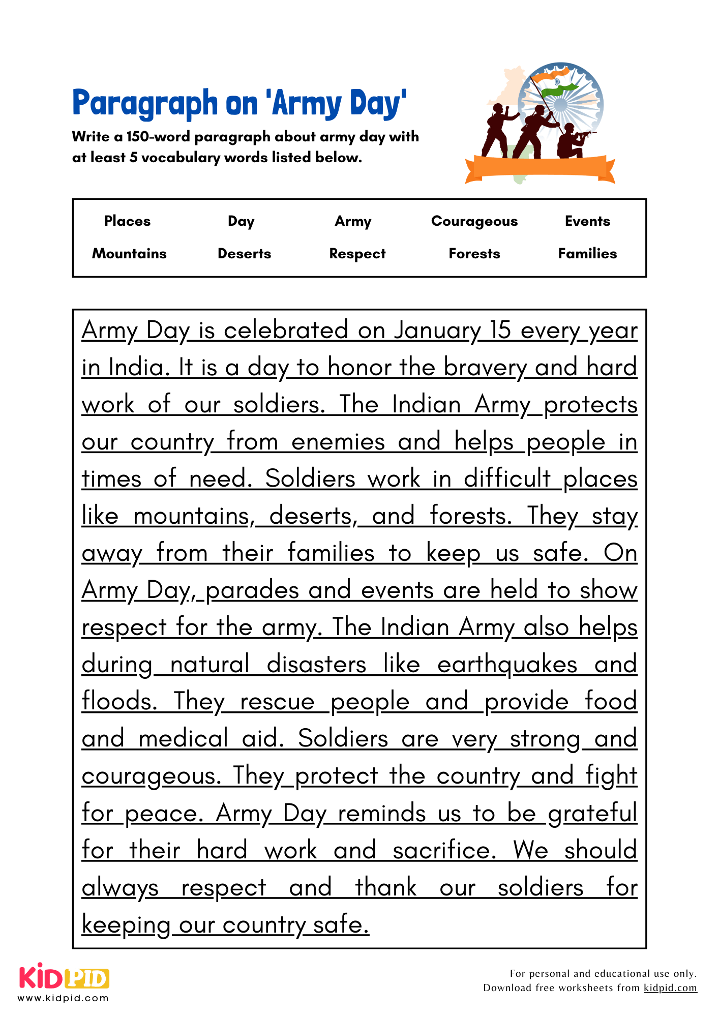 Paragraph on 'Army Day' - 150 Words