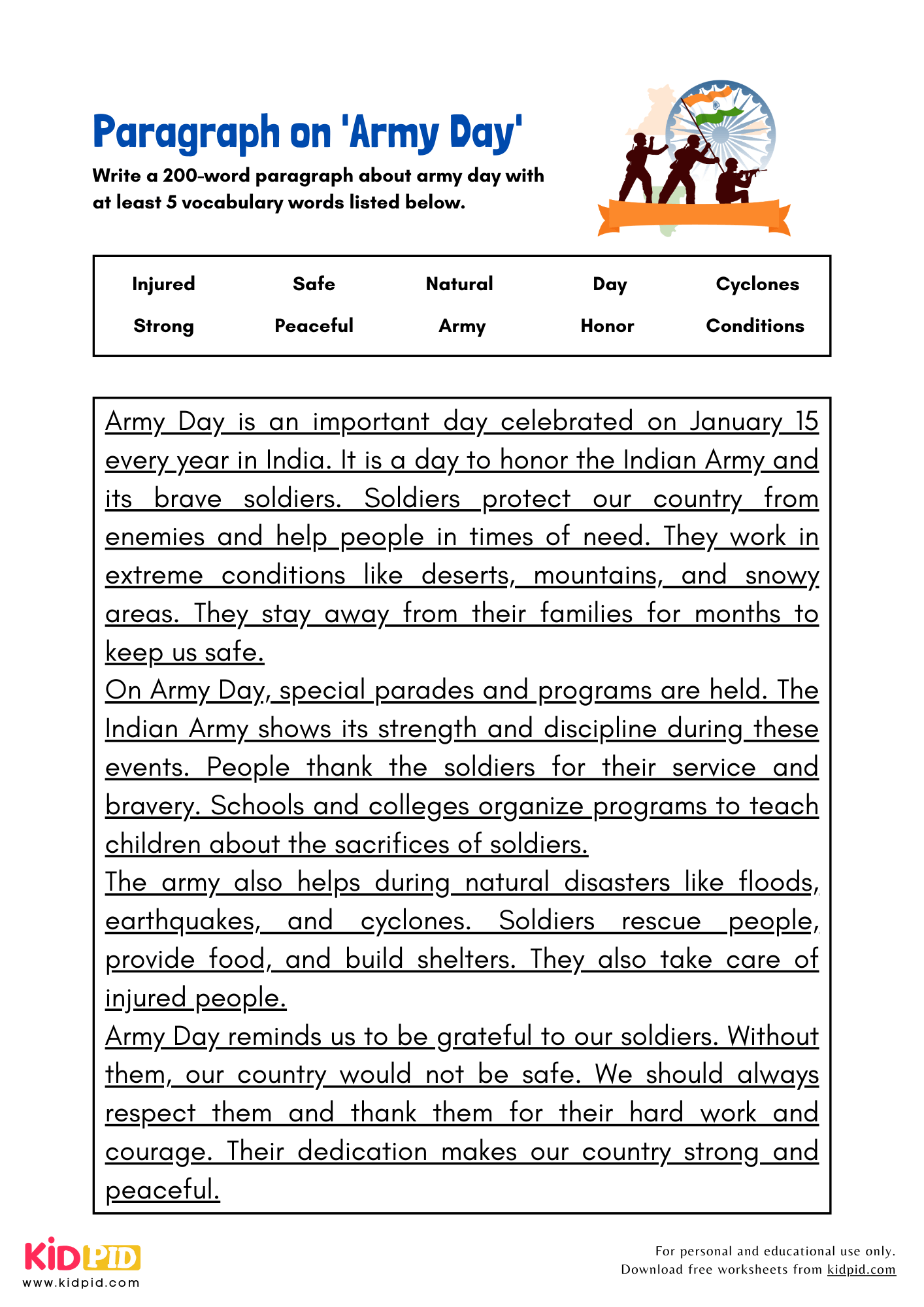 Paragraph on 'Army Day' - 200 Words