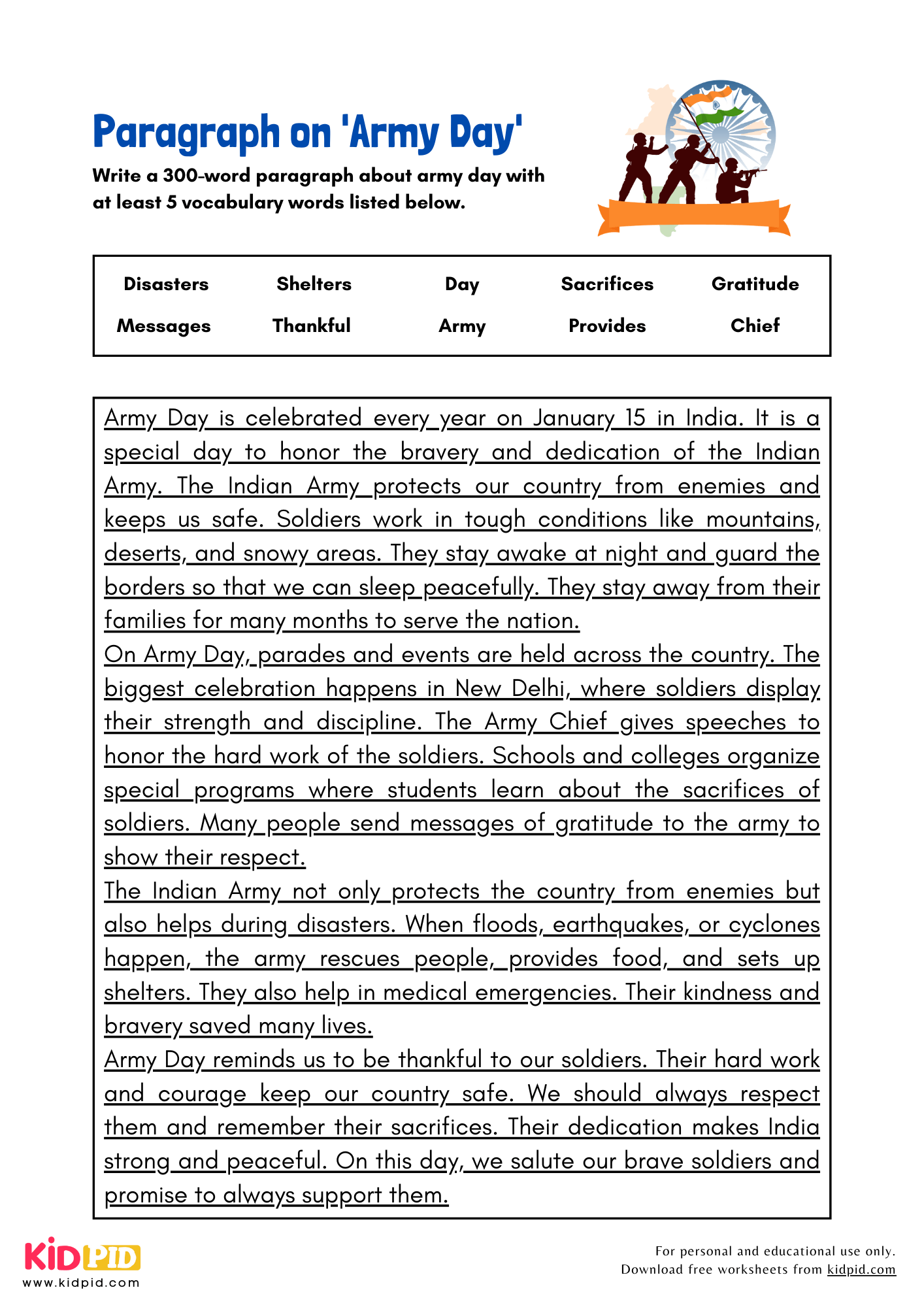 Paragraph on 'Army Day' - 300 Words