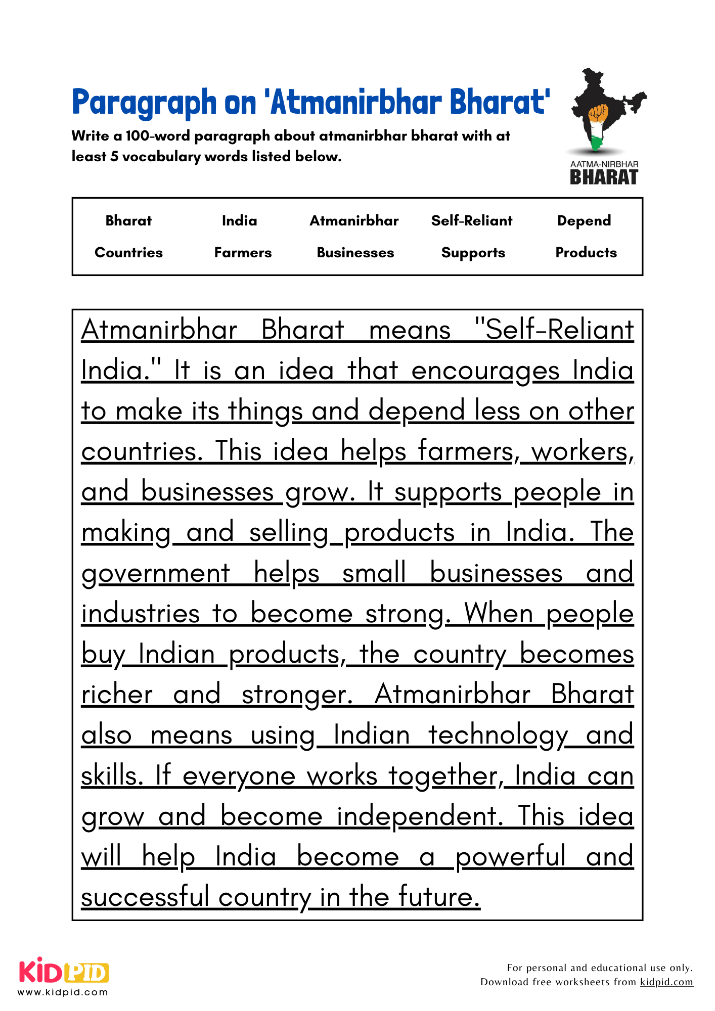 Paragraph on 'Atmanirbhar Bharat' - 100 Words