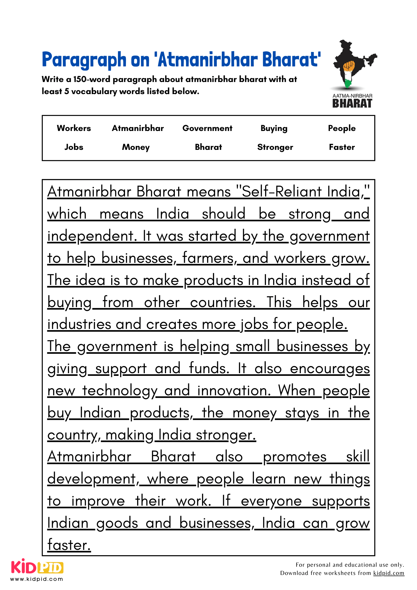 Paragraph on 'Atmanirbhar Bharat' - 150 Words