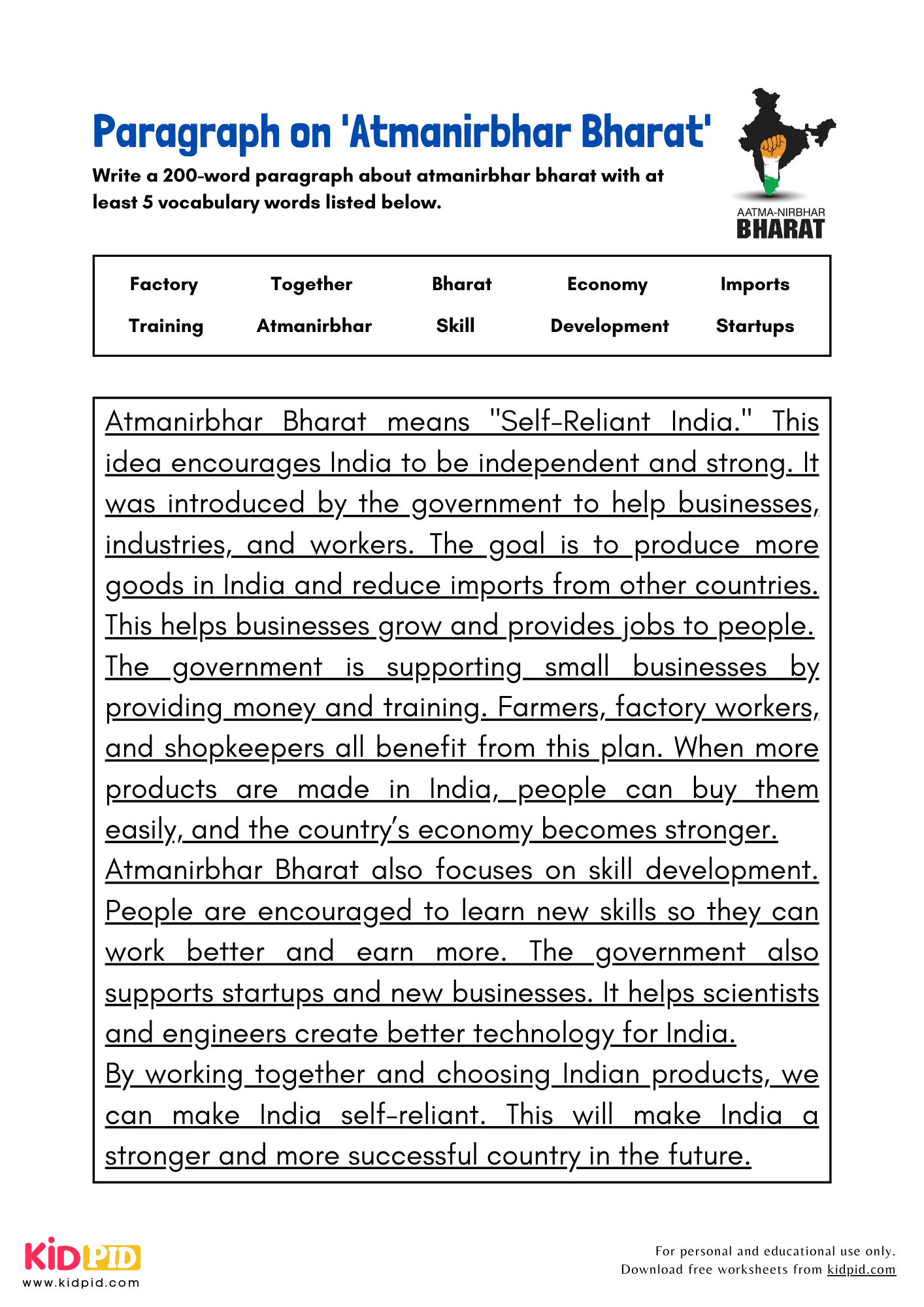 Paragraph on 'Atmanirbhar Bharat' - 200 Words