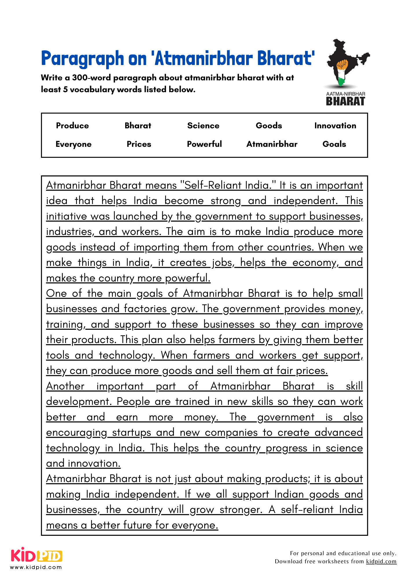 Paragraph on 'Atmanirbhar Bharat' - 300 Words