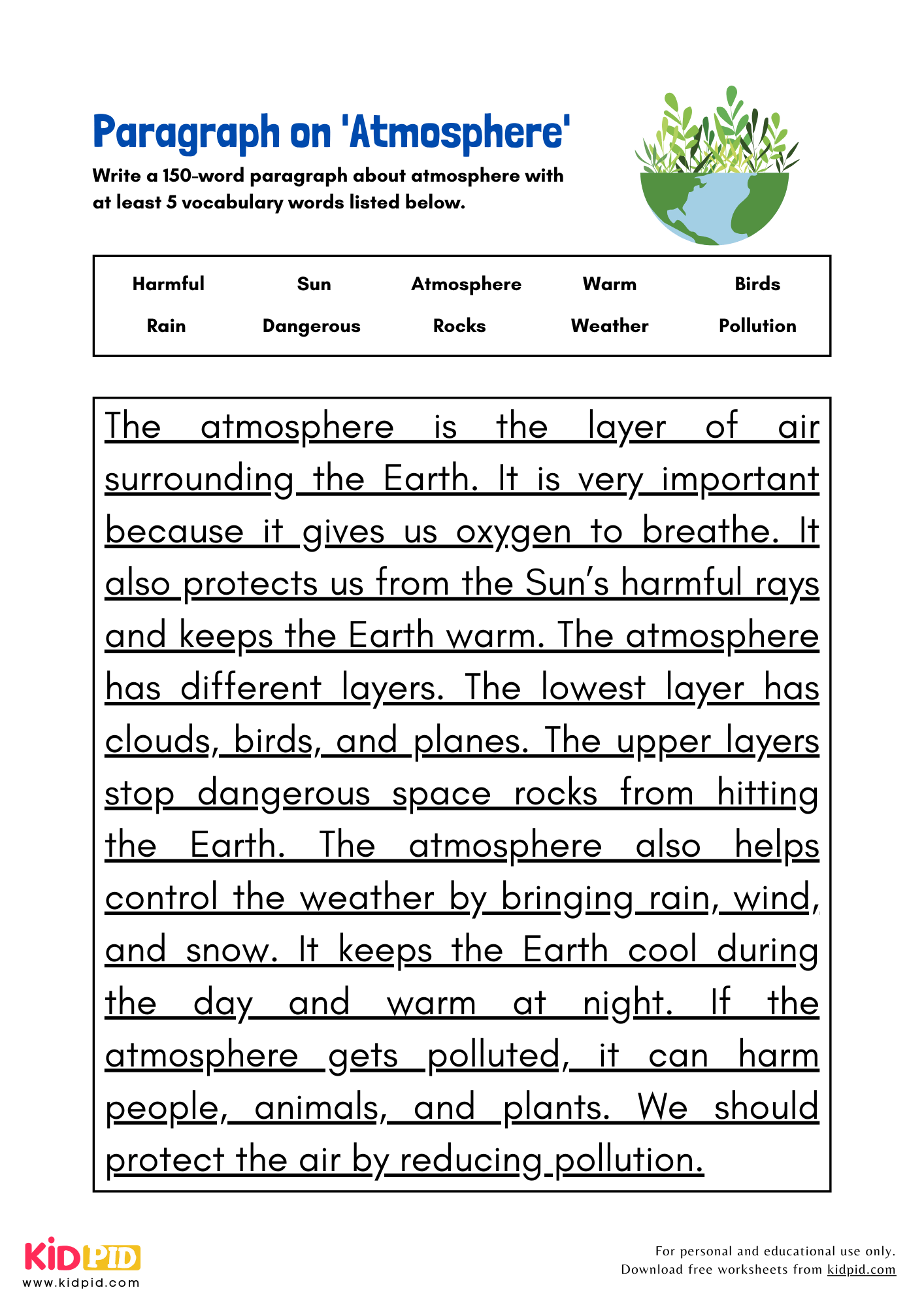 Paragraph on 'Atmosphere' - 150 Words