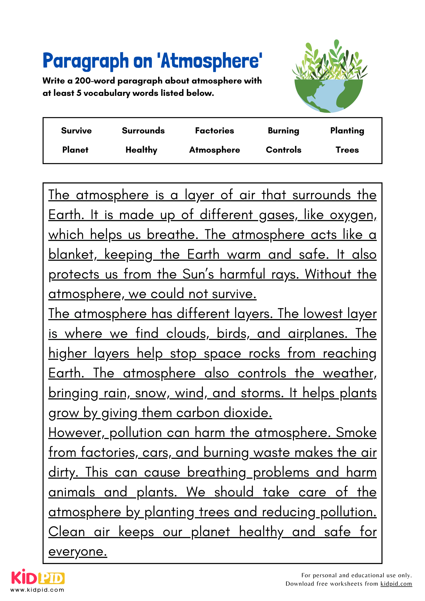 Paragraph on 'Atmosphere' - 200 Words
