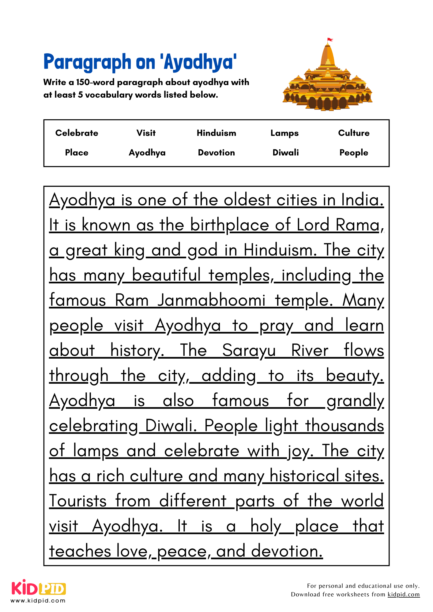 Paragraph on 'Ayodhya' - 150 Words