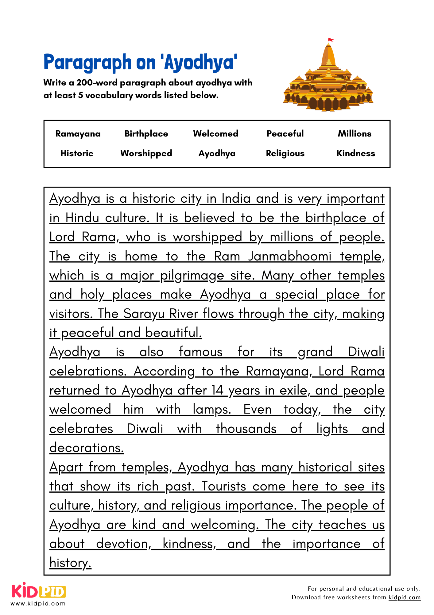 Paragraph on 'Ayodhya' - 200 Words