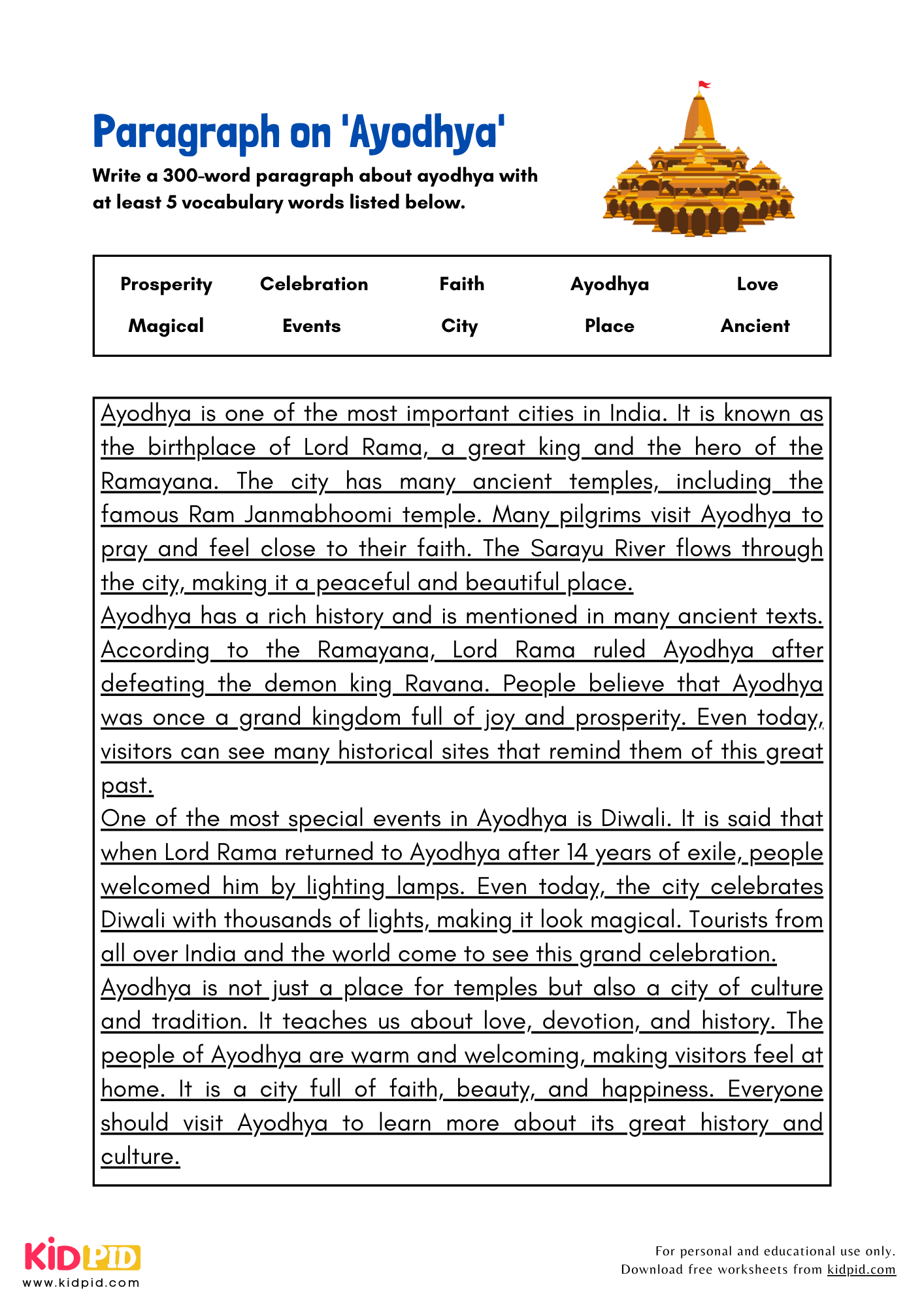 Paragraph on 'Ayodhya' - 300 Words