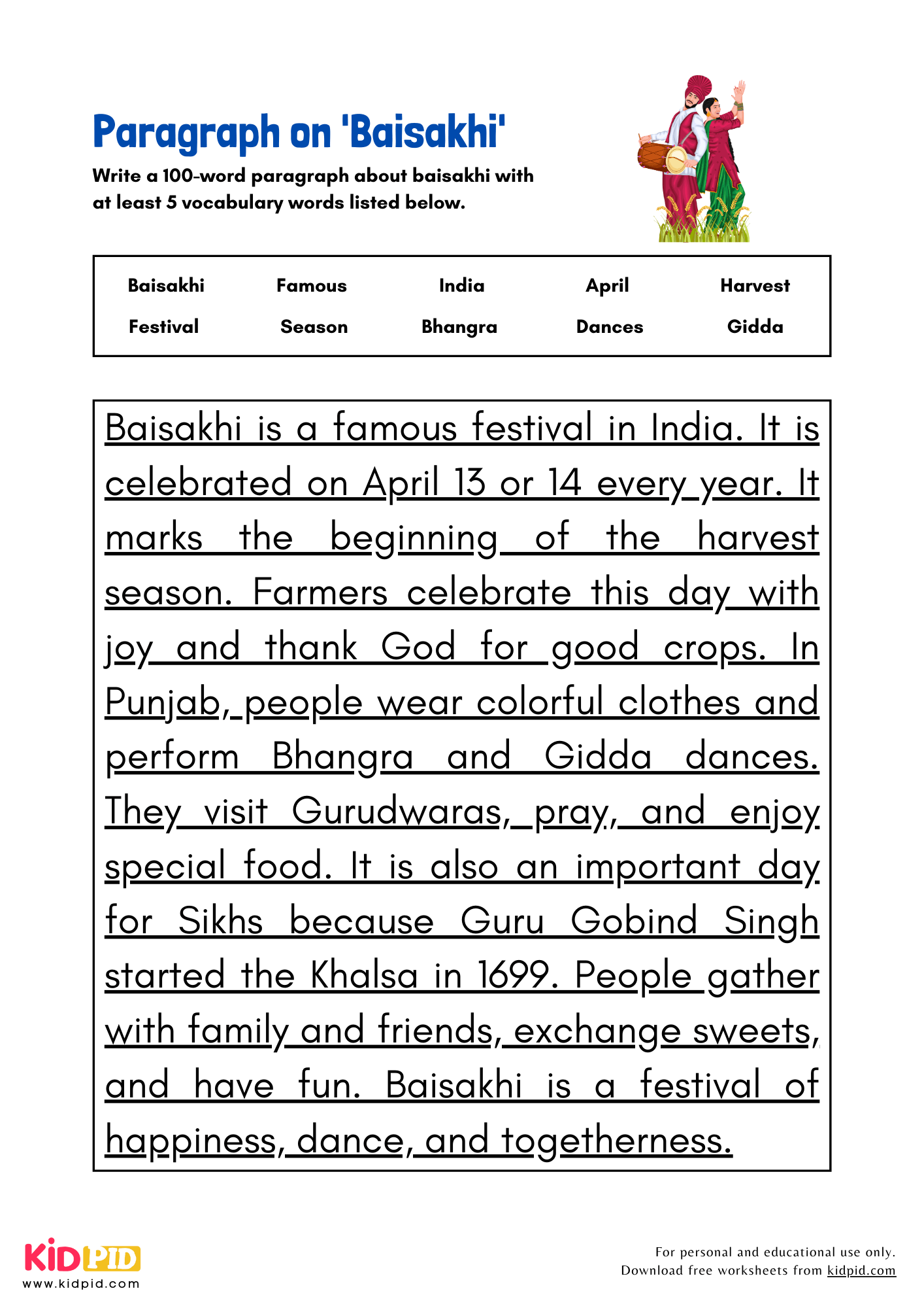 Paragraph on 'Baisakhi' - 100 Words