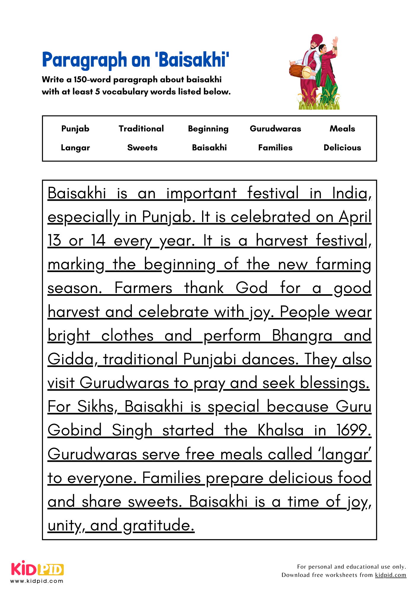 Paragraph on 'Baisakhi' - 150 Words