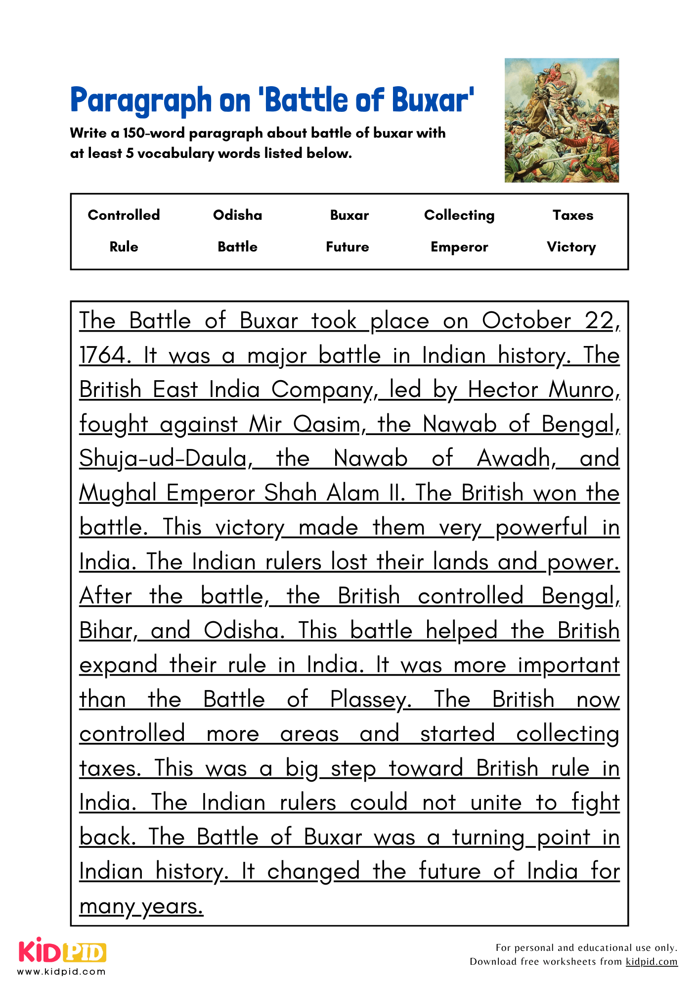 Paragraph on 'Battle of Buxar' - 150 Words