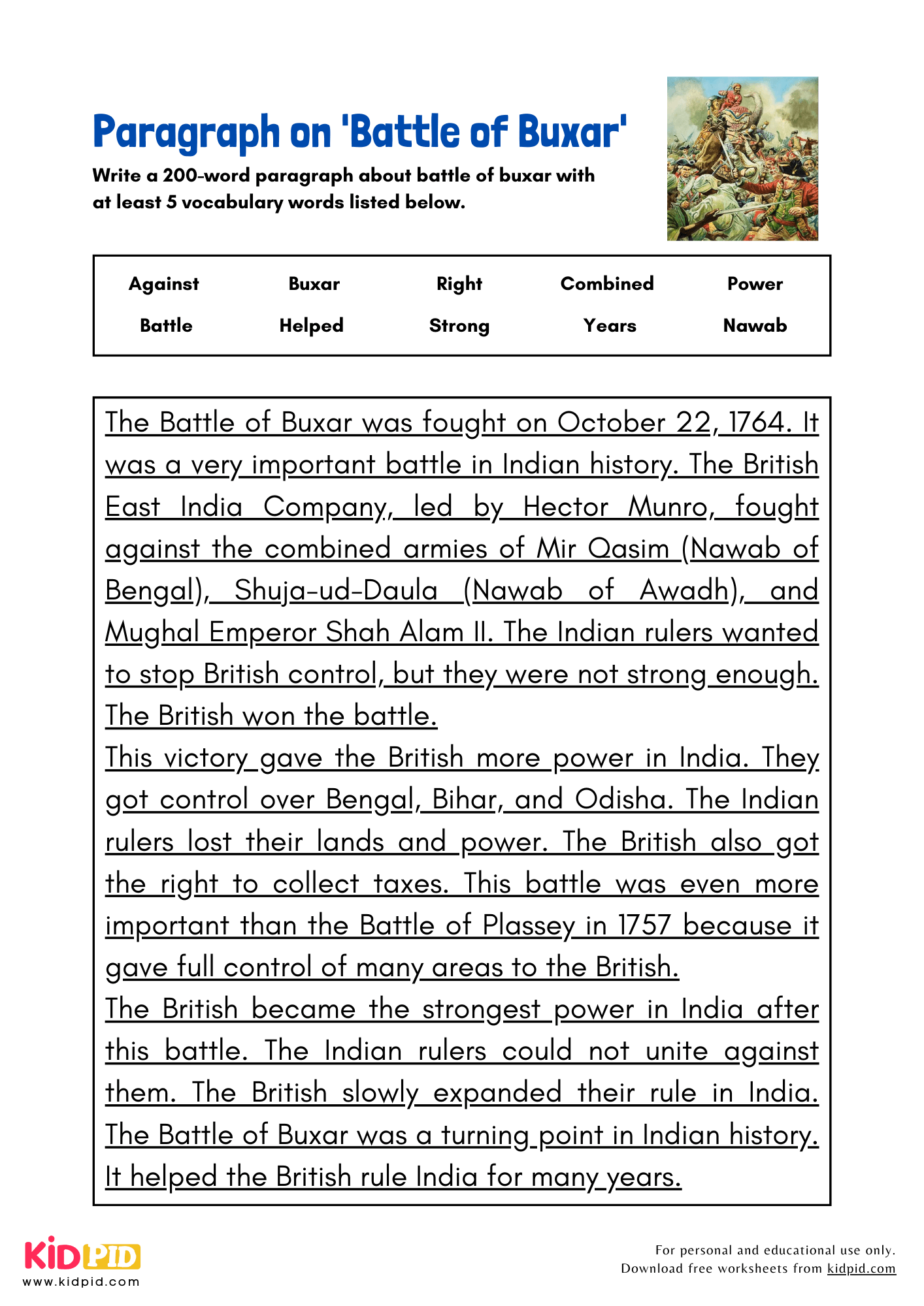 Paragraph on 'Battle of Buxar' - 200 Words
