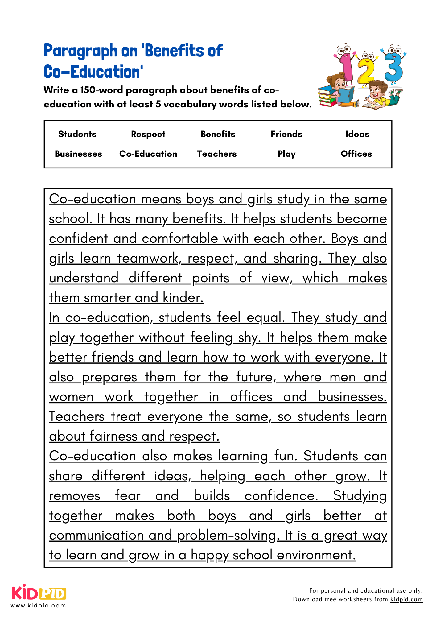 Paragraph on 'Benefits of Co-Education' - 150 Words