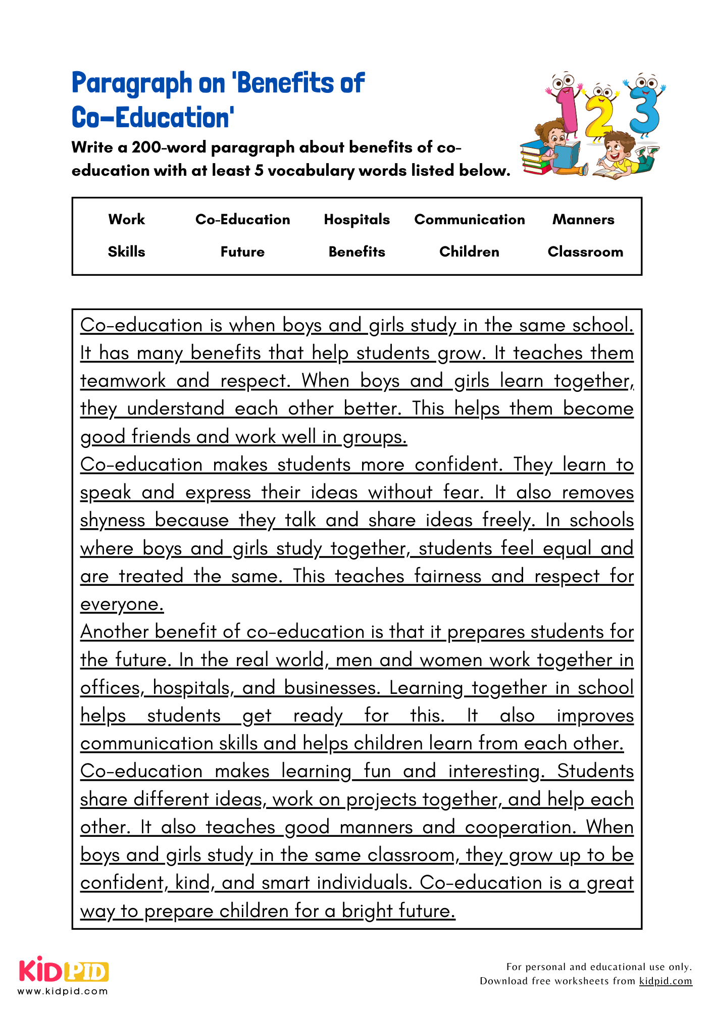 Paragraph on 'Benefits of Co-Education' - 200 Words