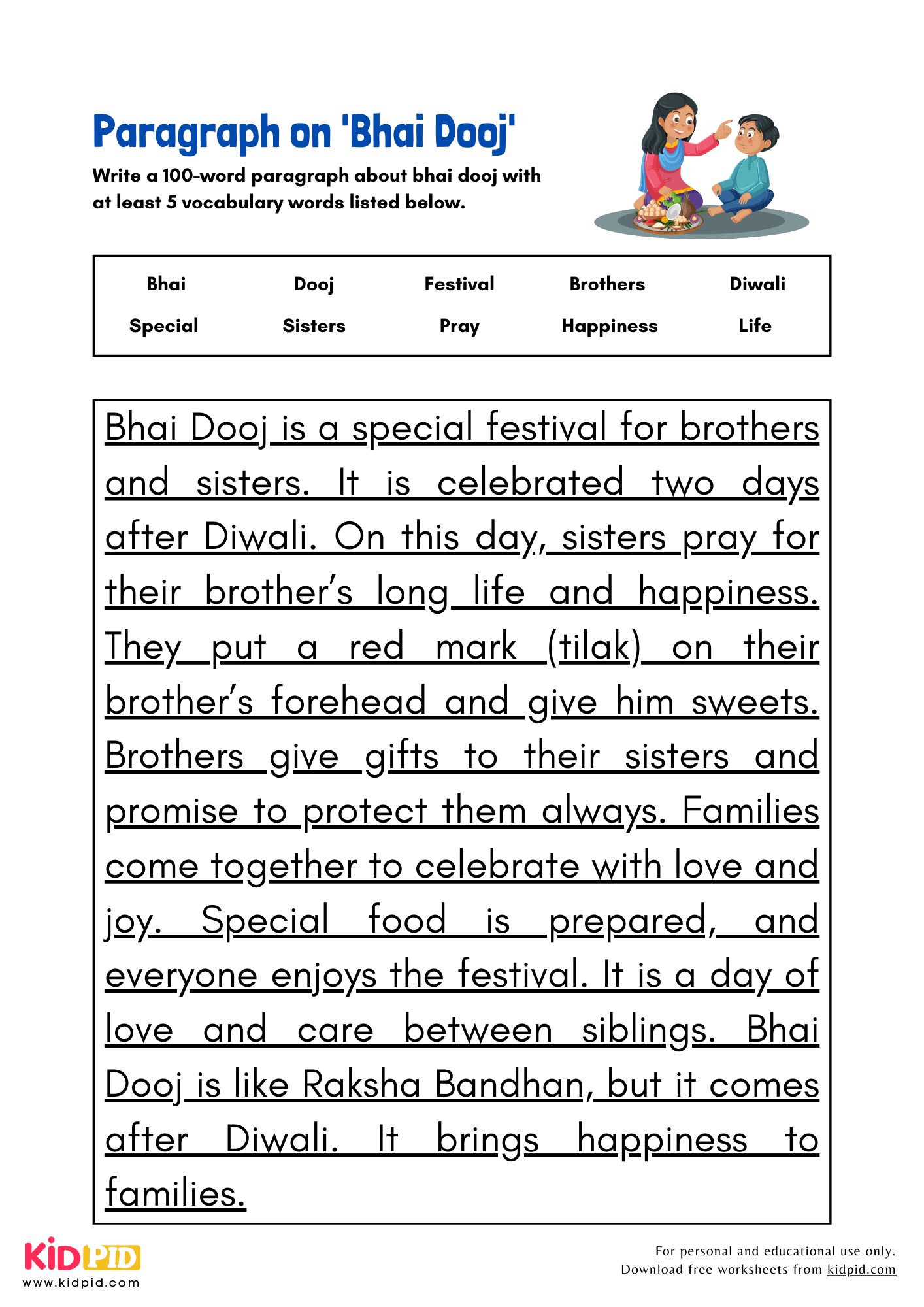 Paragraph on 'Bhai Dooj' - 100 Words