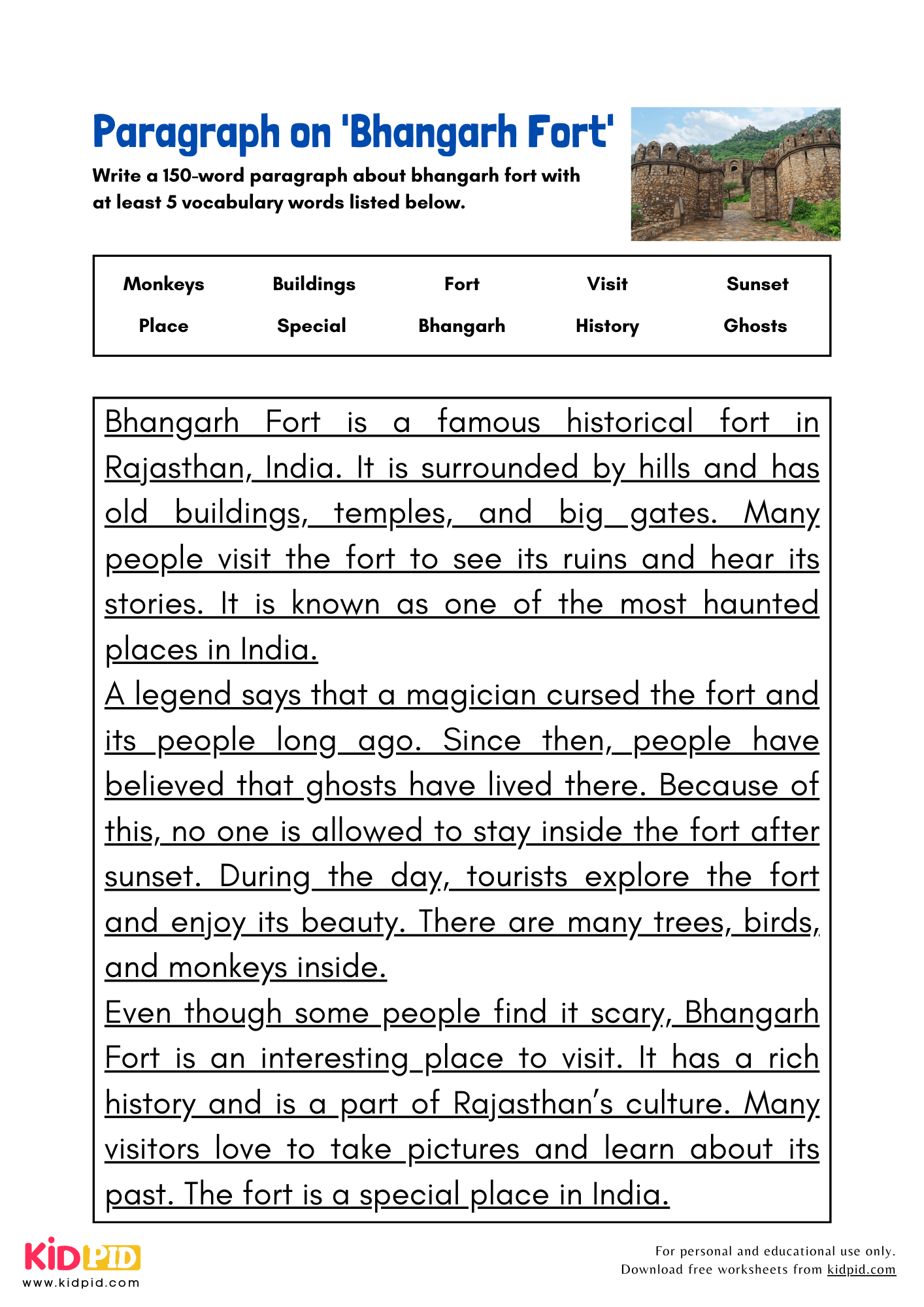 Paragraph on 'Bhangarh Fort' - 150 Words