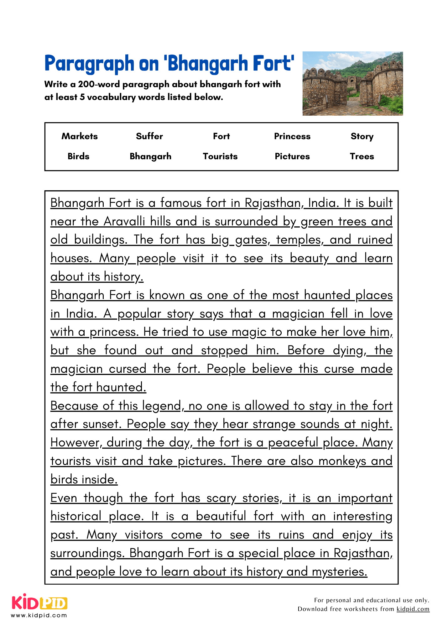 Paragraph on 'Bhangarh Fort' - 200 Words