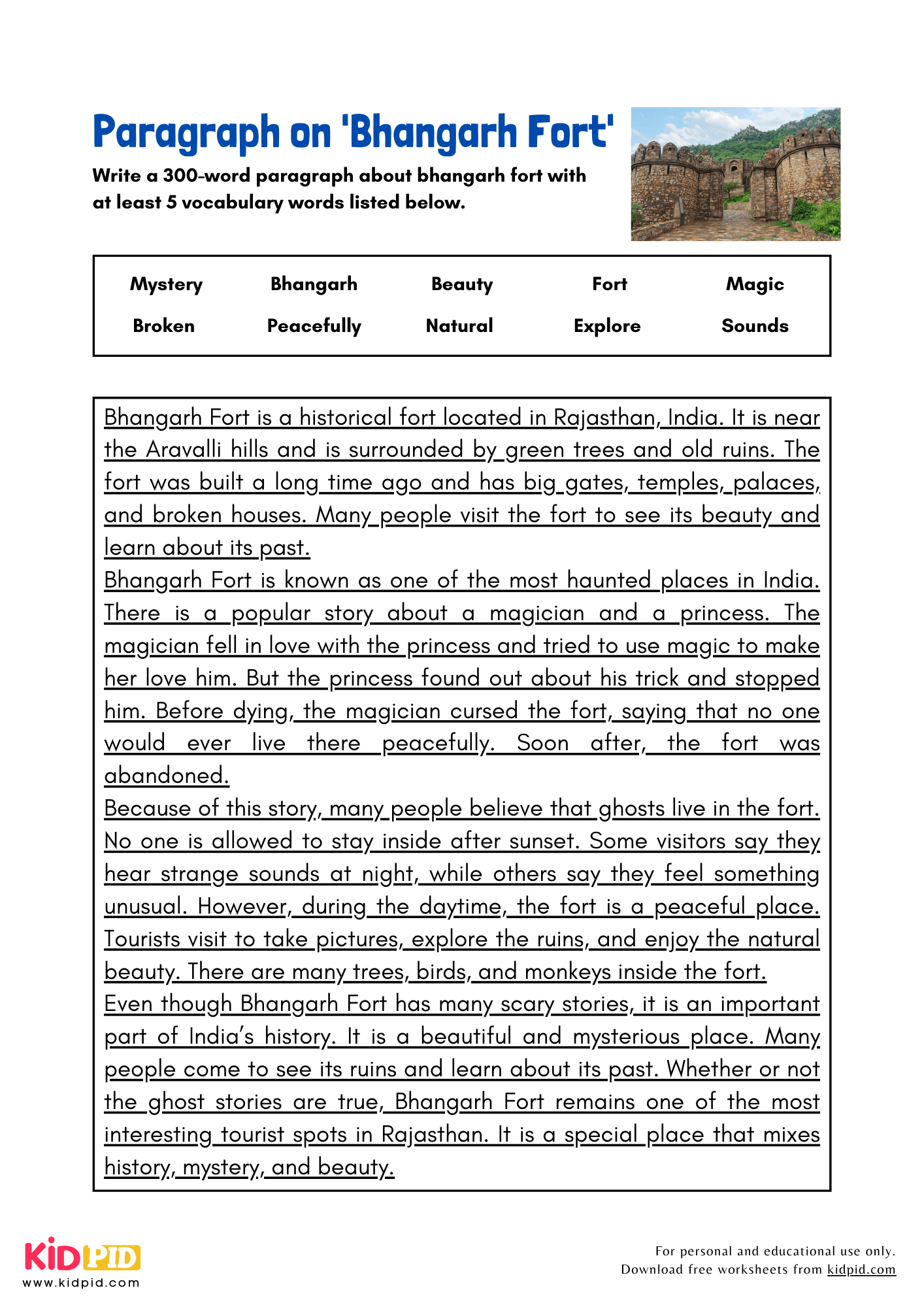 Paragraph on 'Bhangarh Fort' - 300 Words