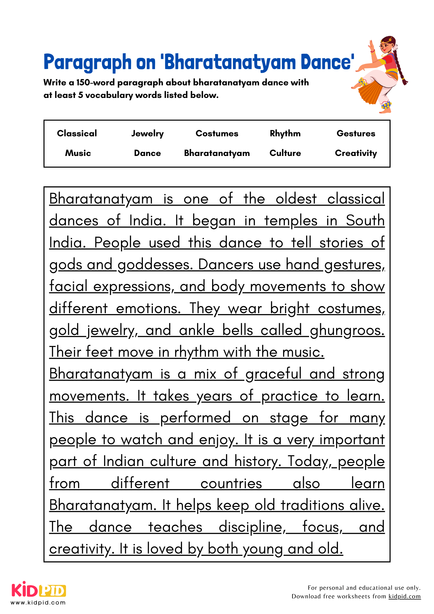 Paragraph on 'Bharatanatyam Dance' - 150 Words