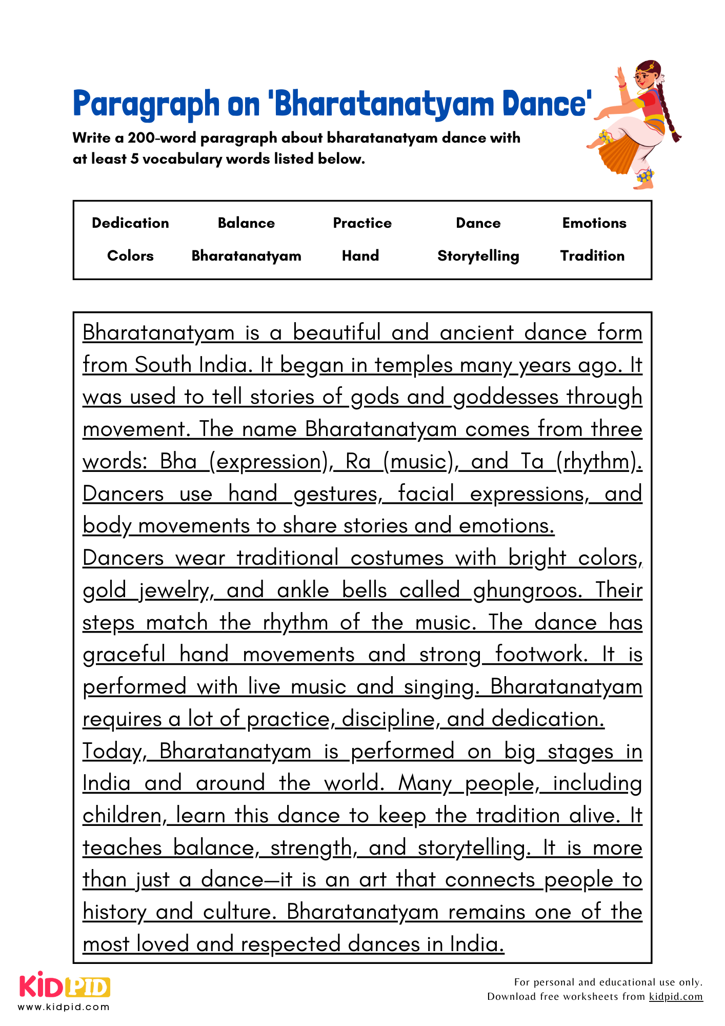 Paragraph on 'Bharatanatyam Dance' - 200 Words