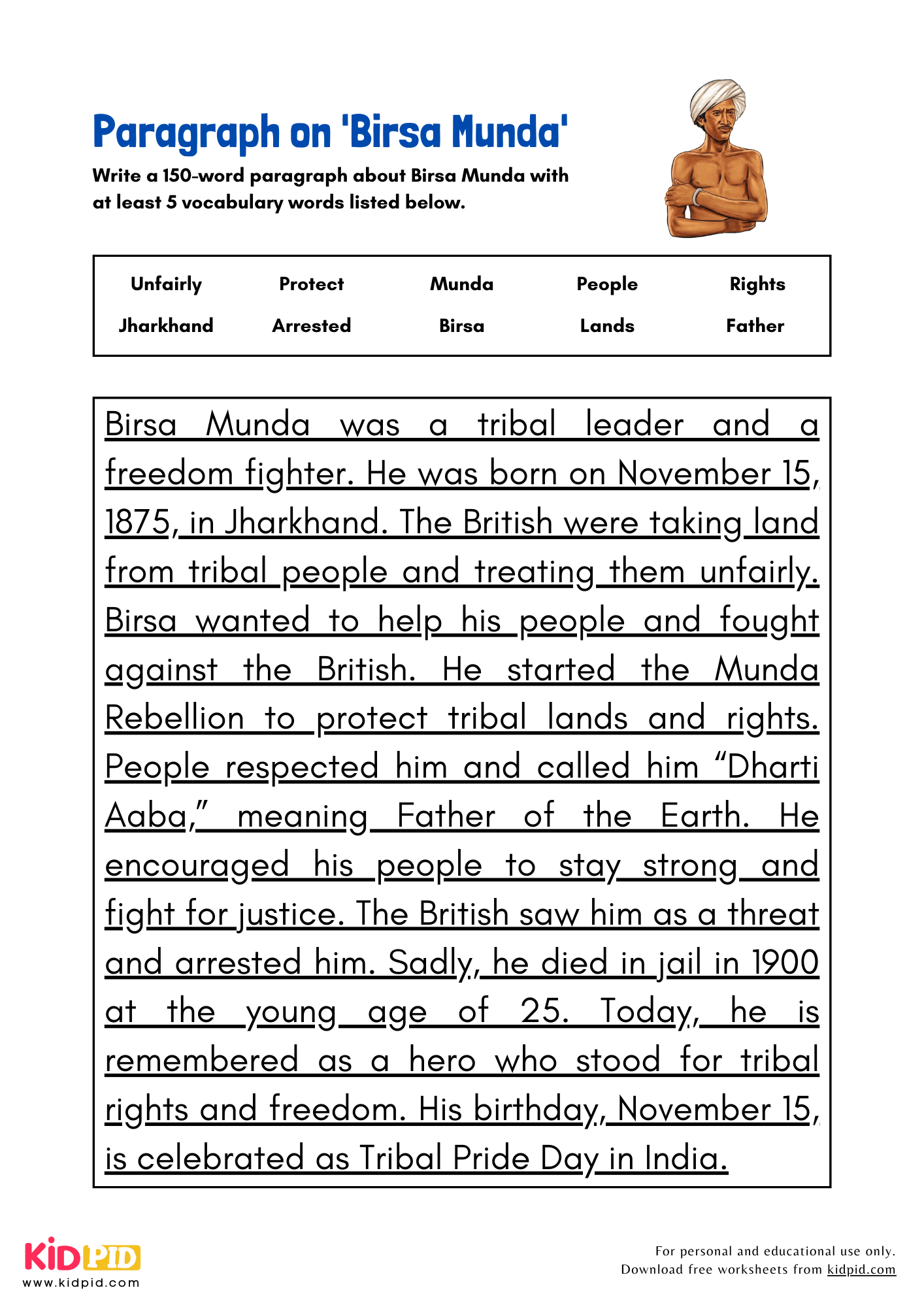 Paragraph on 'Birsa Munda' - 150 Words