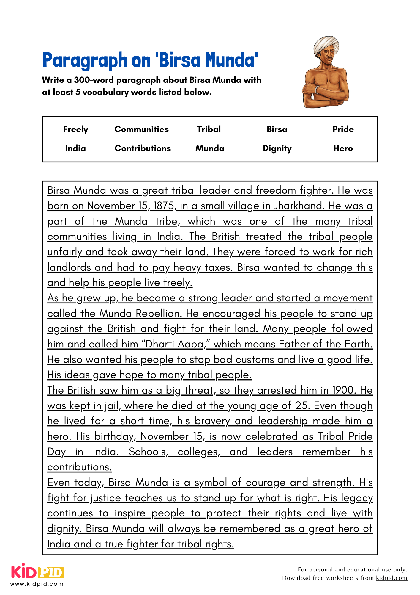 Paragraph on 'Birsa Munda' - 300 Words