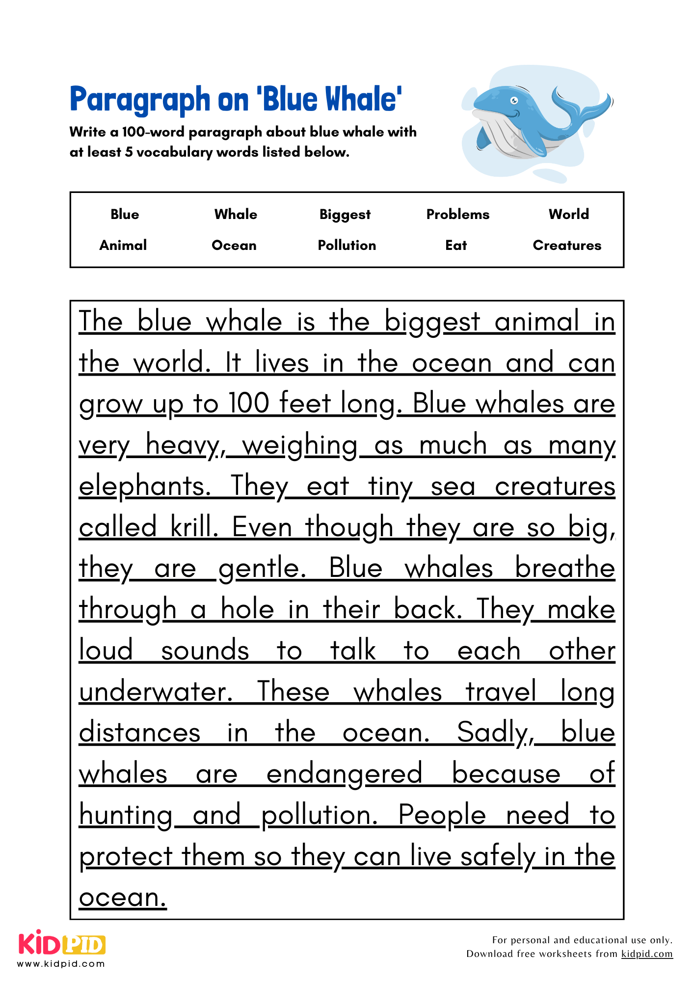 Paragraph on 'Blue Whale' - 100 Words