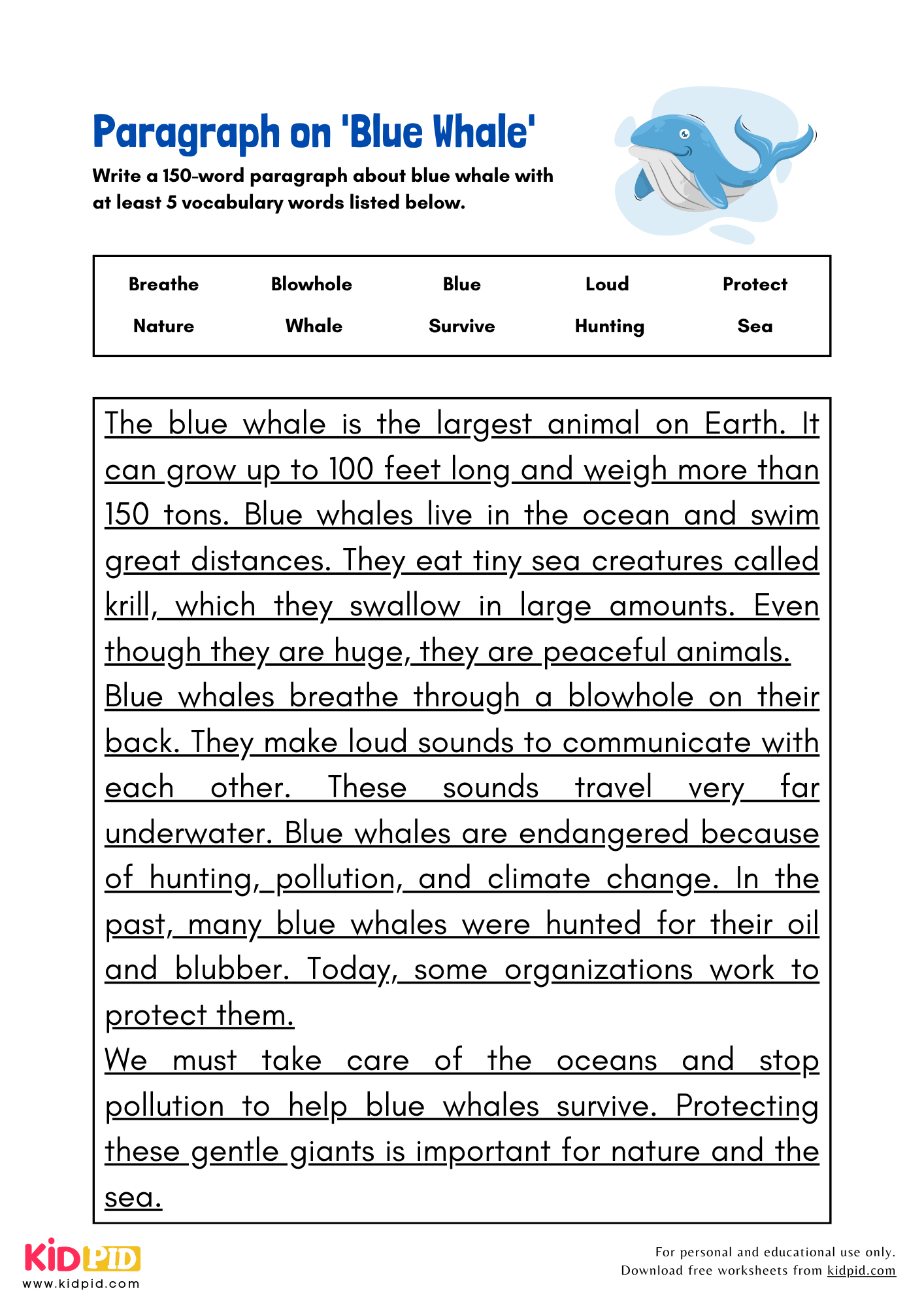 Paragraph on 'Blue Whale' - 150 Words