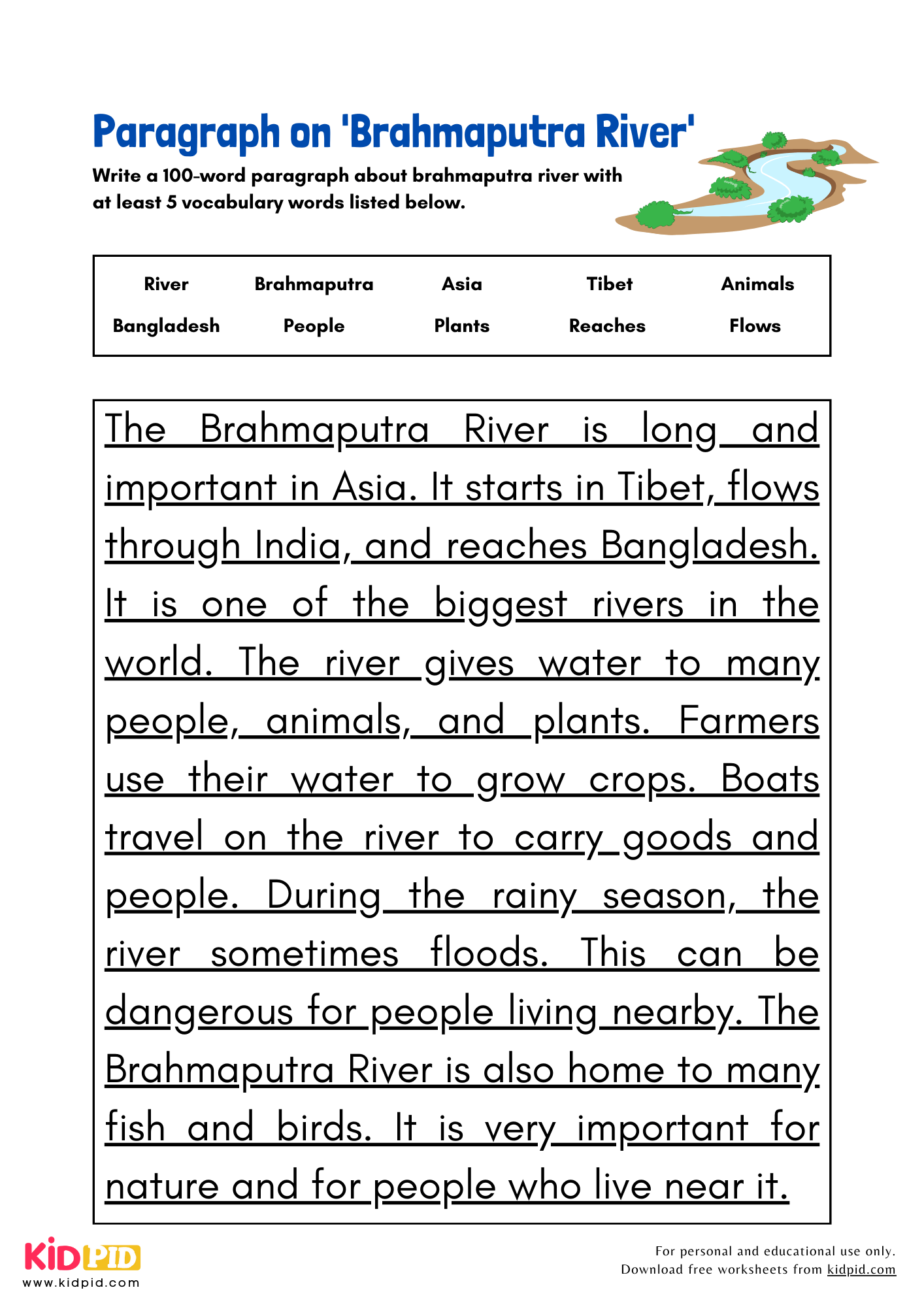 Paragraph on 'Brahmaputra River' - 100 Words