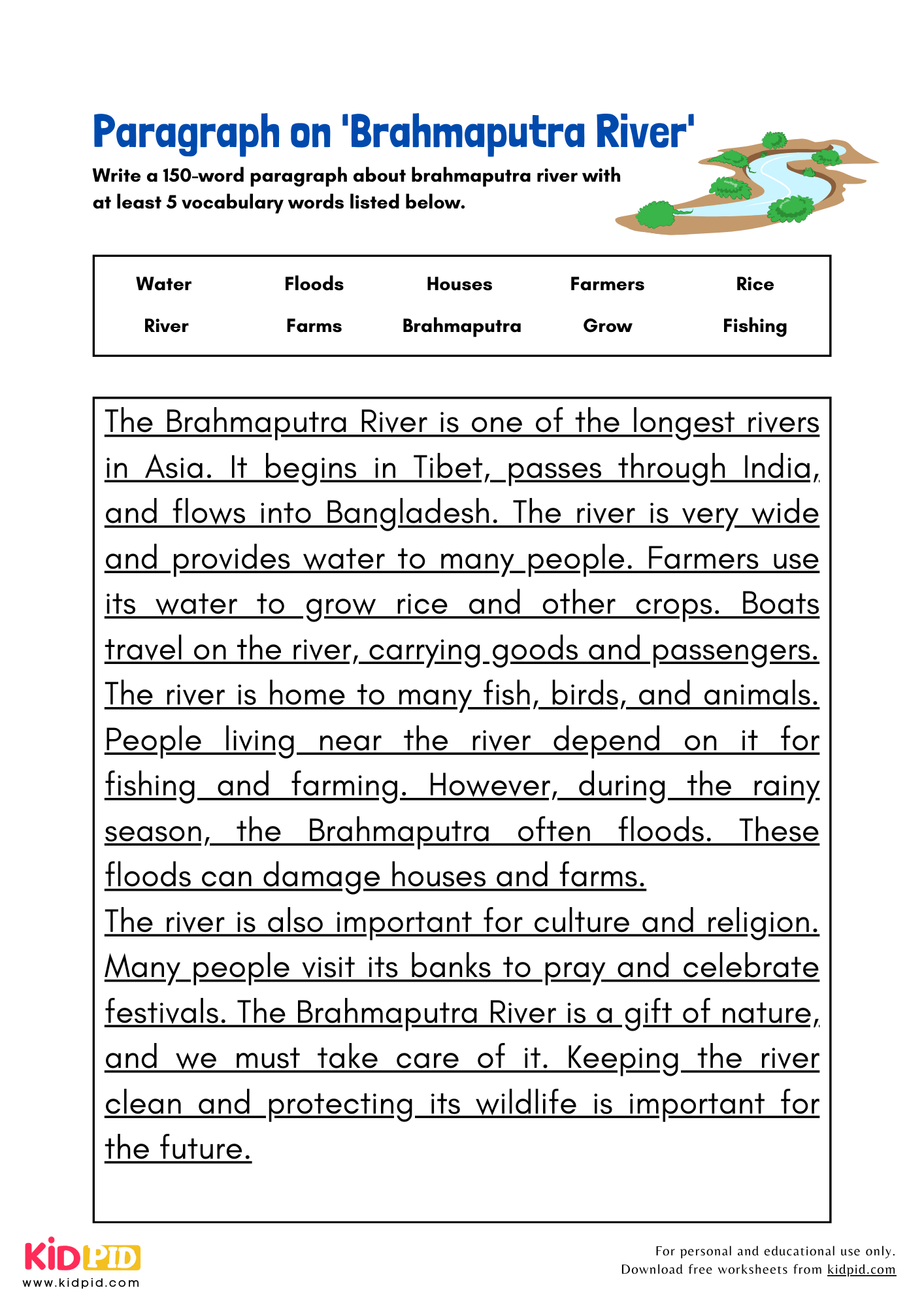 Paragraph on 'Brahmaputra River' - 150