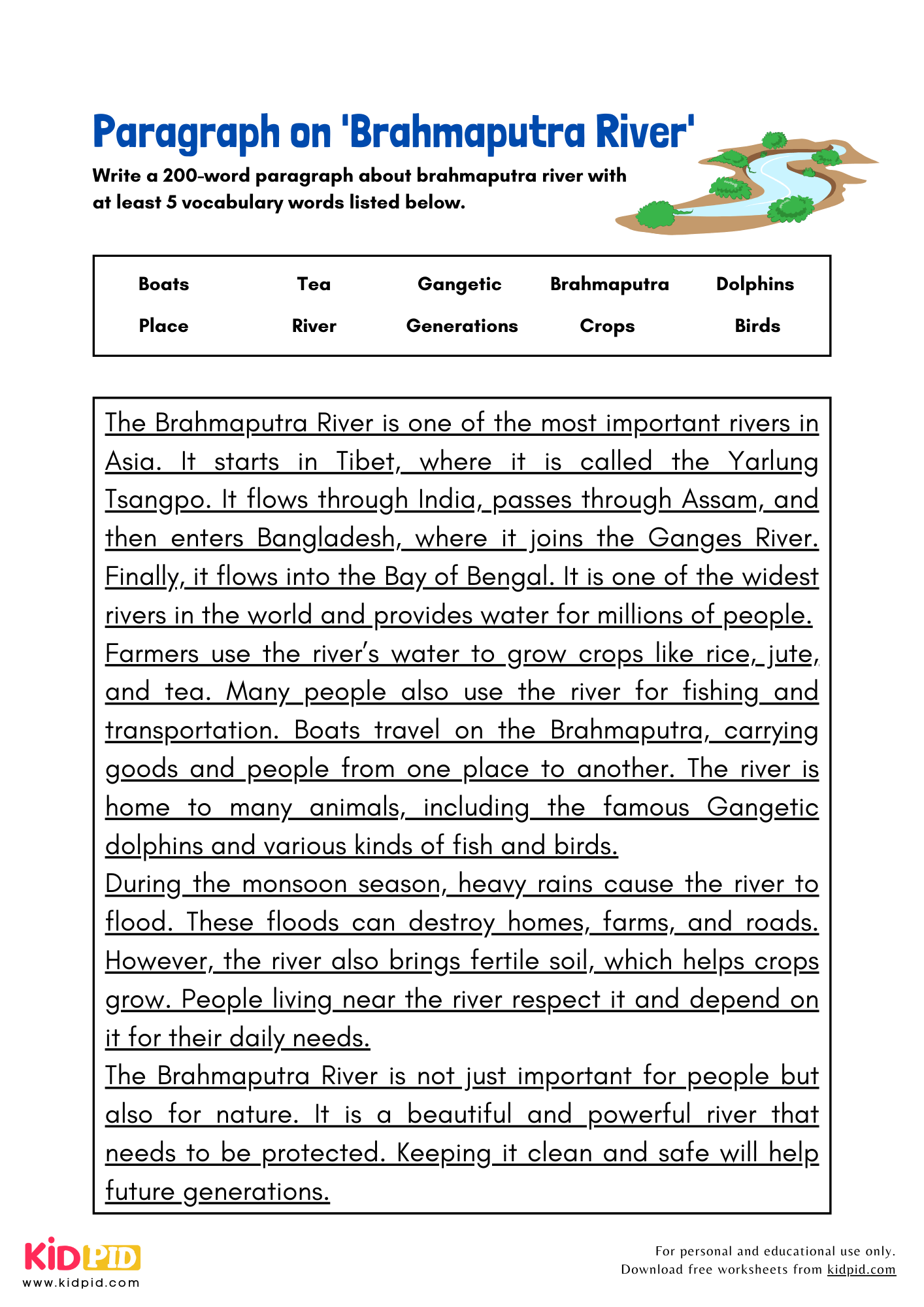 Paragraph on 'Brahmaputra River' - 200 Words